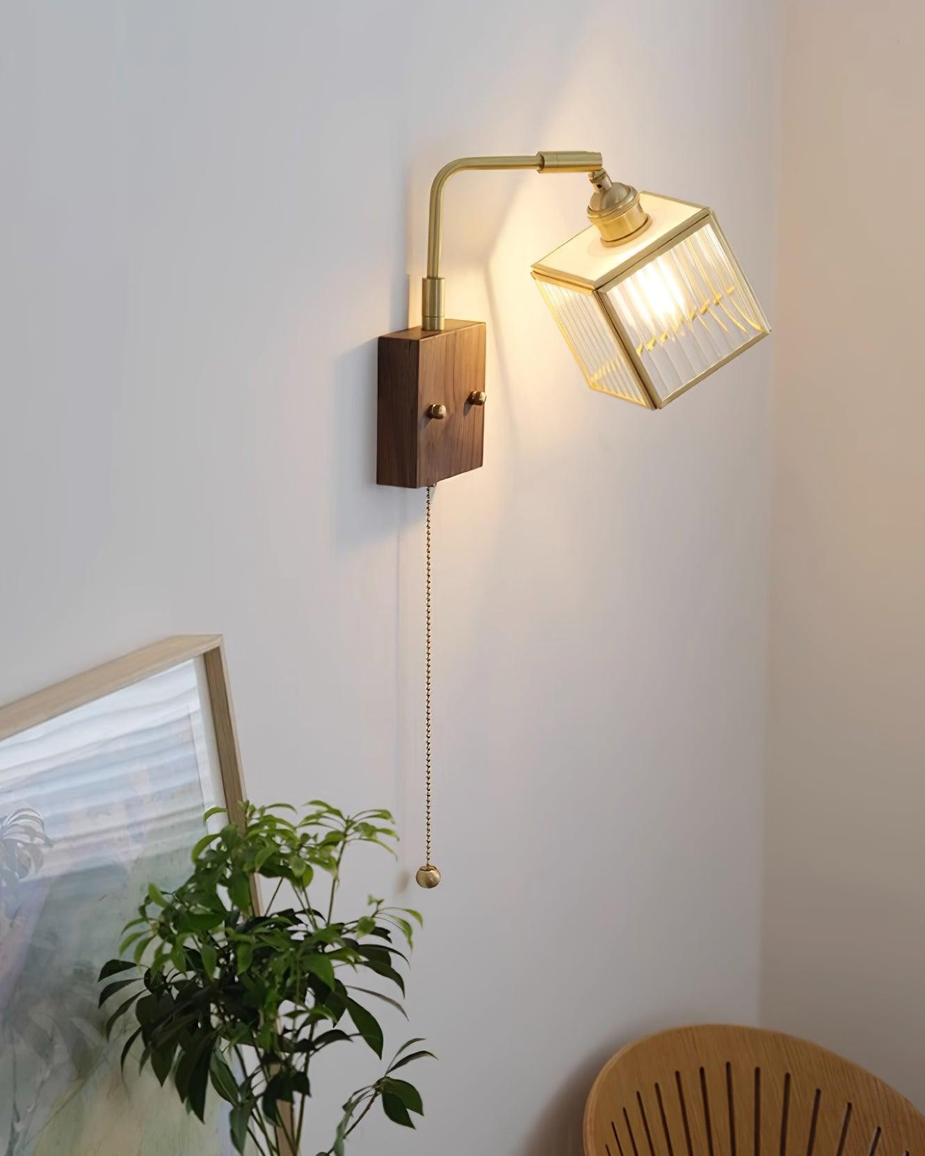 Square Glass Adjustable Wooden Wall Lamp M247