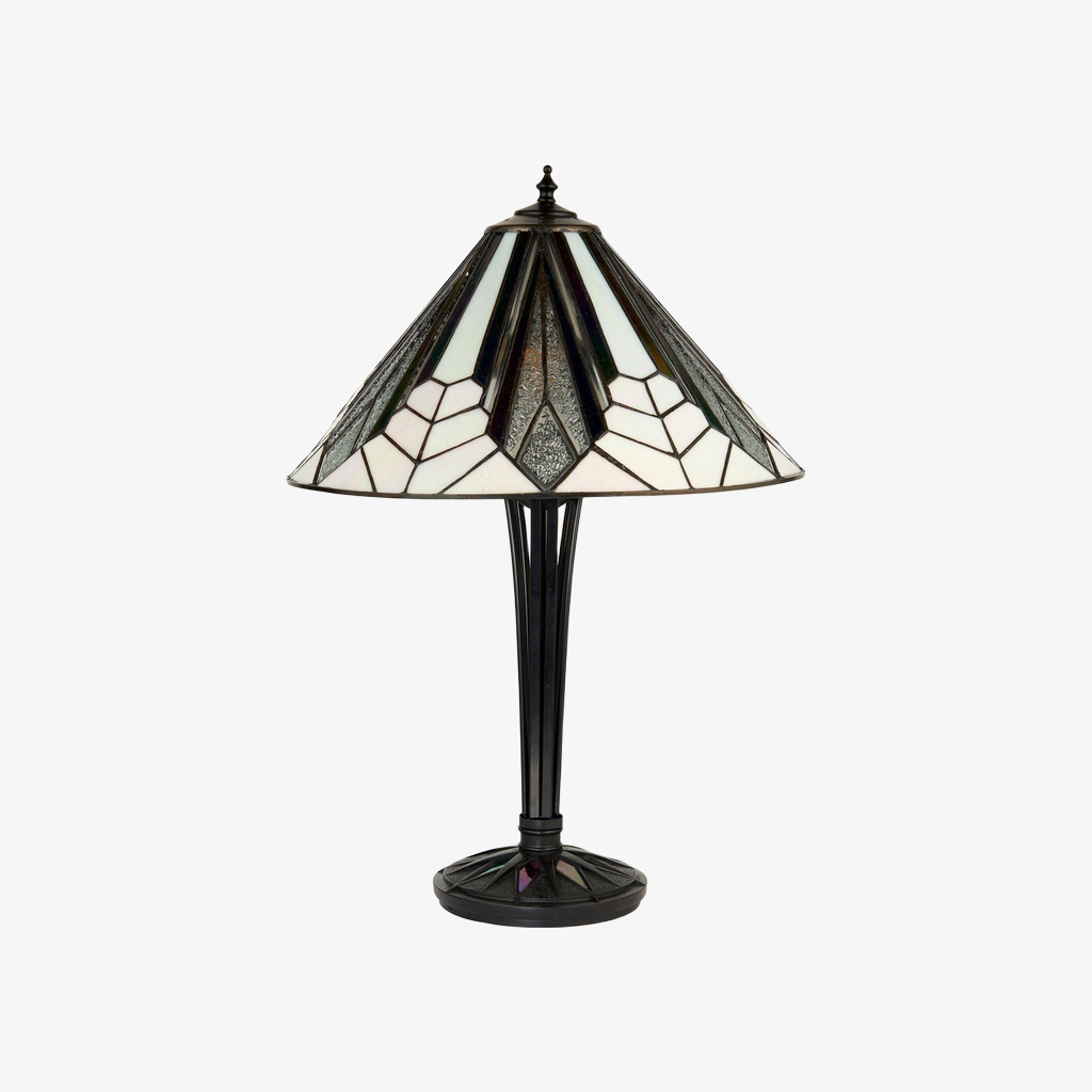 TF Astoria Art Deco Stained-Glass Table Lamp - Bevelled & Iridescent Shade for Bedroom or Living Room T852