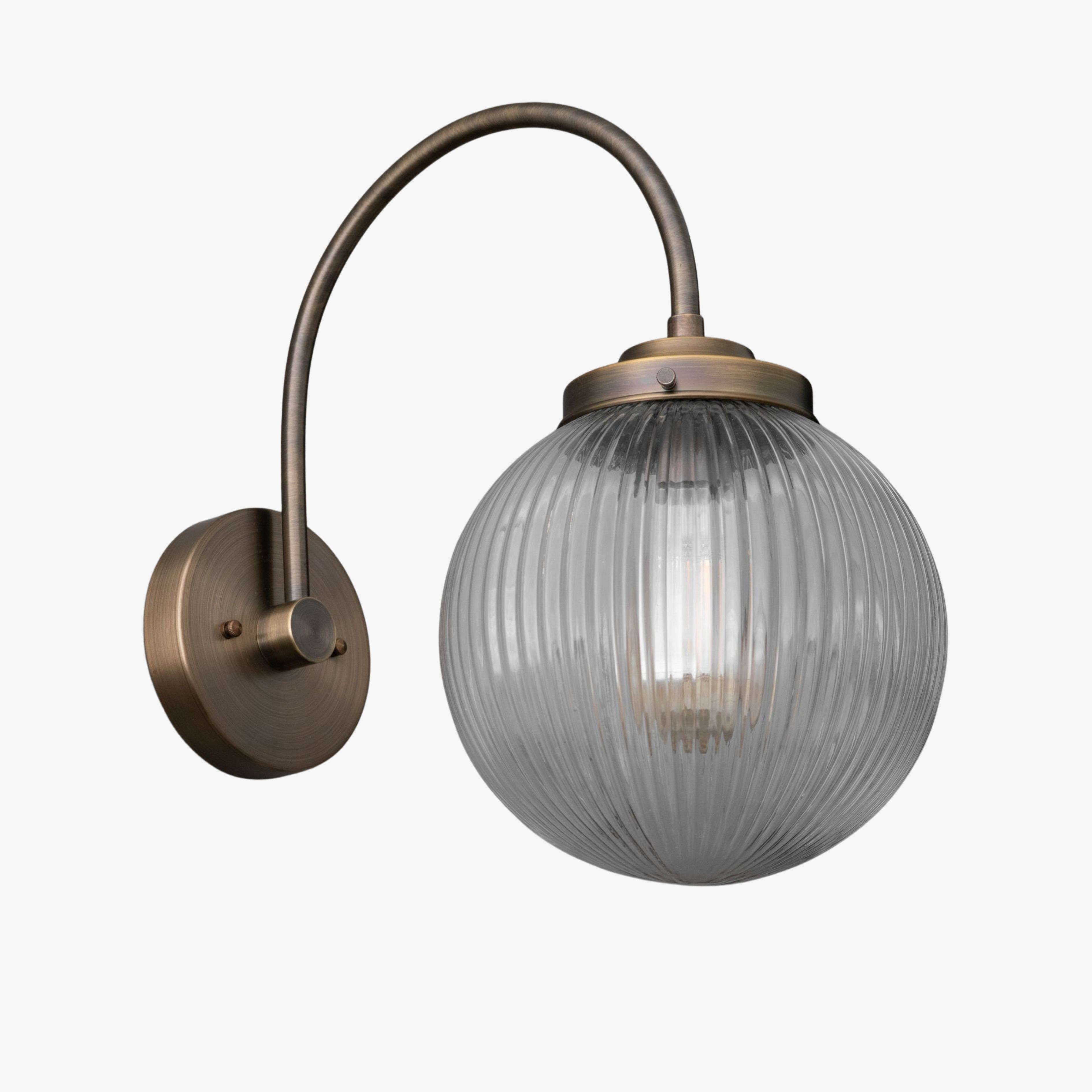 Glorica Glass Aged Brass Wall Sconce - Ribbed Glass Shade Industrial Style Lighting T410
