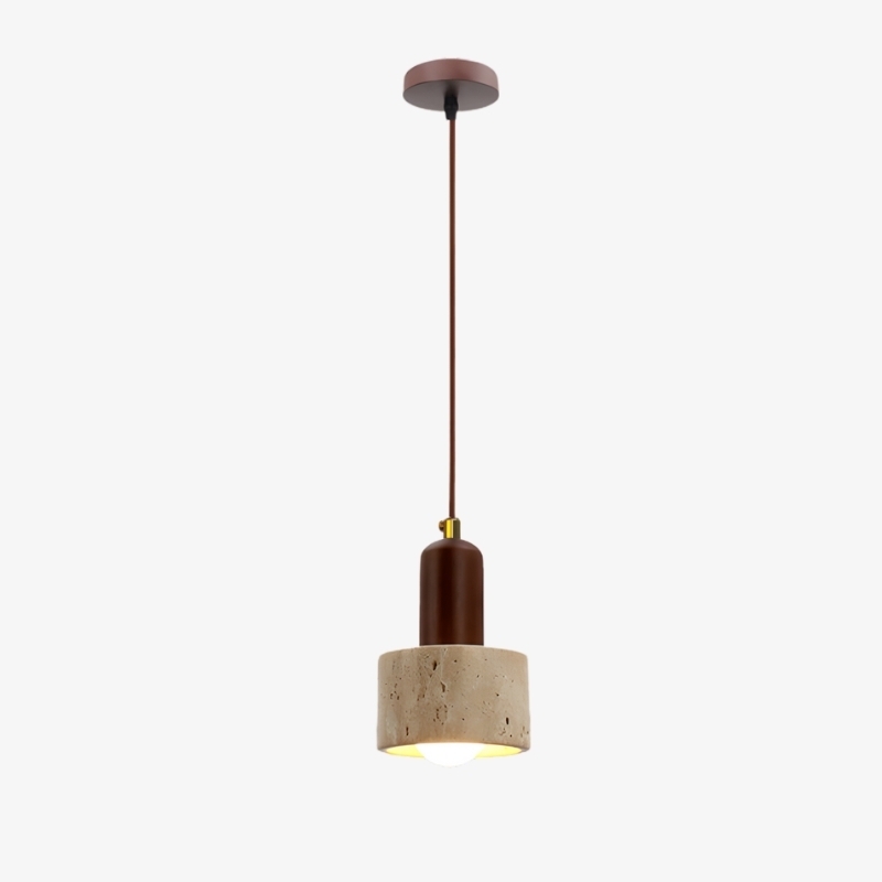Rotating Travertine and Wood Pendant Light - Japandi Dining Room Glow T1100
