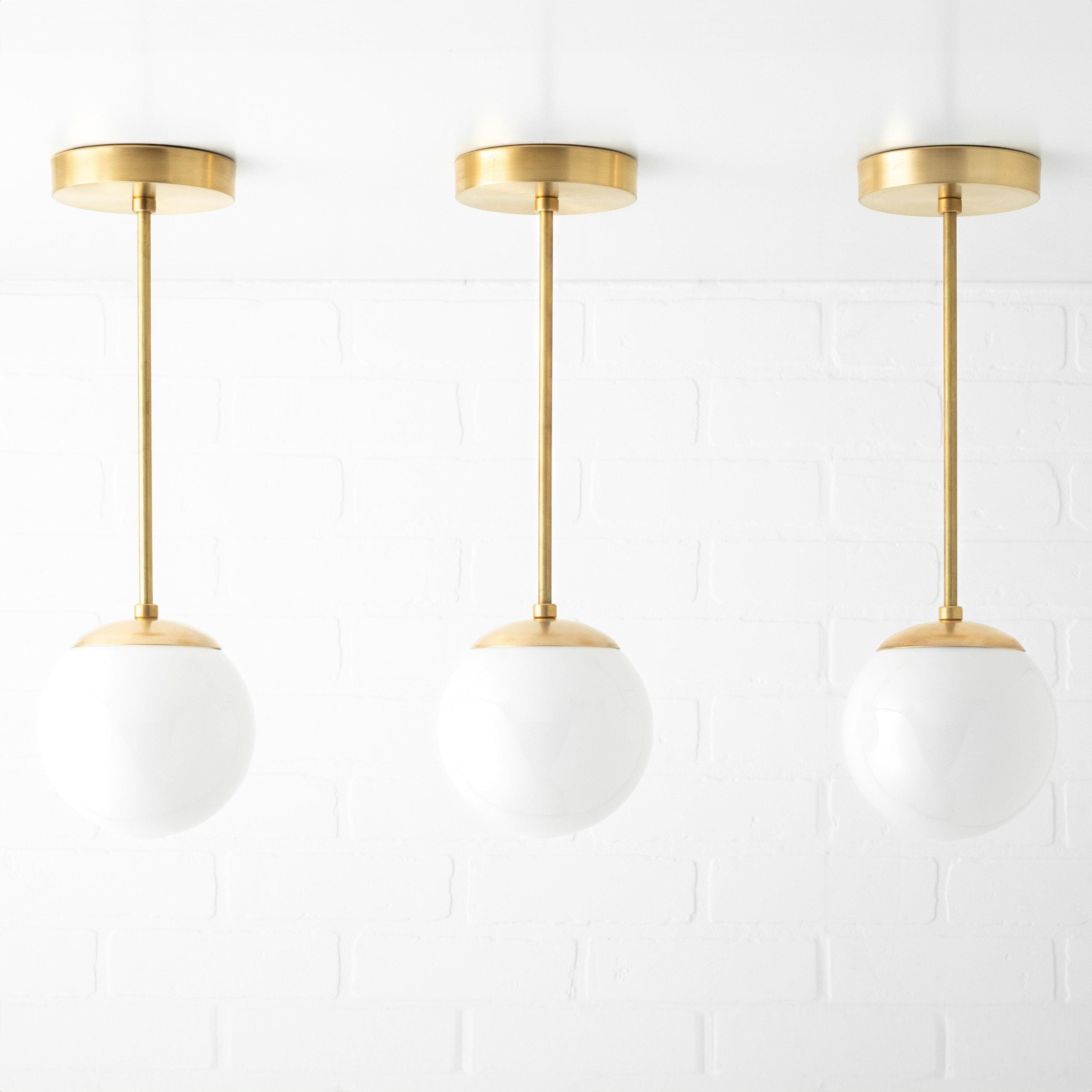 Glorica Glass White Globe Pendant Light - Mid Century Modern Glass Hanging Fixture T310