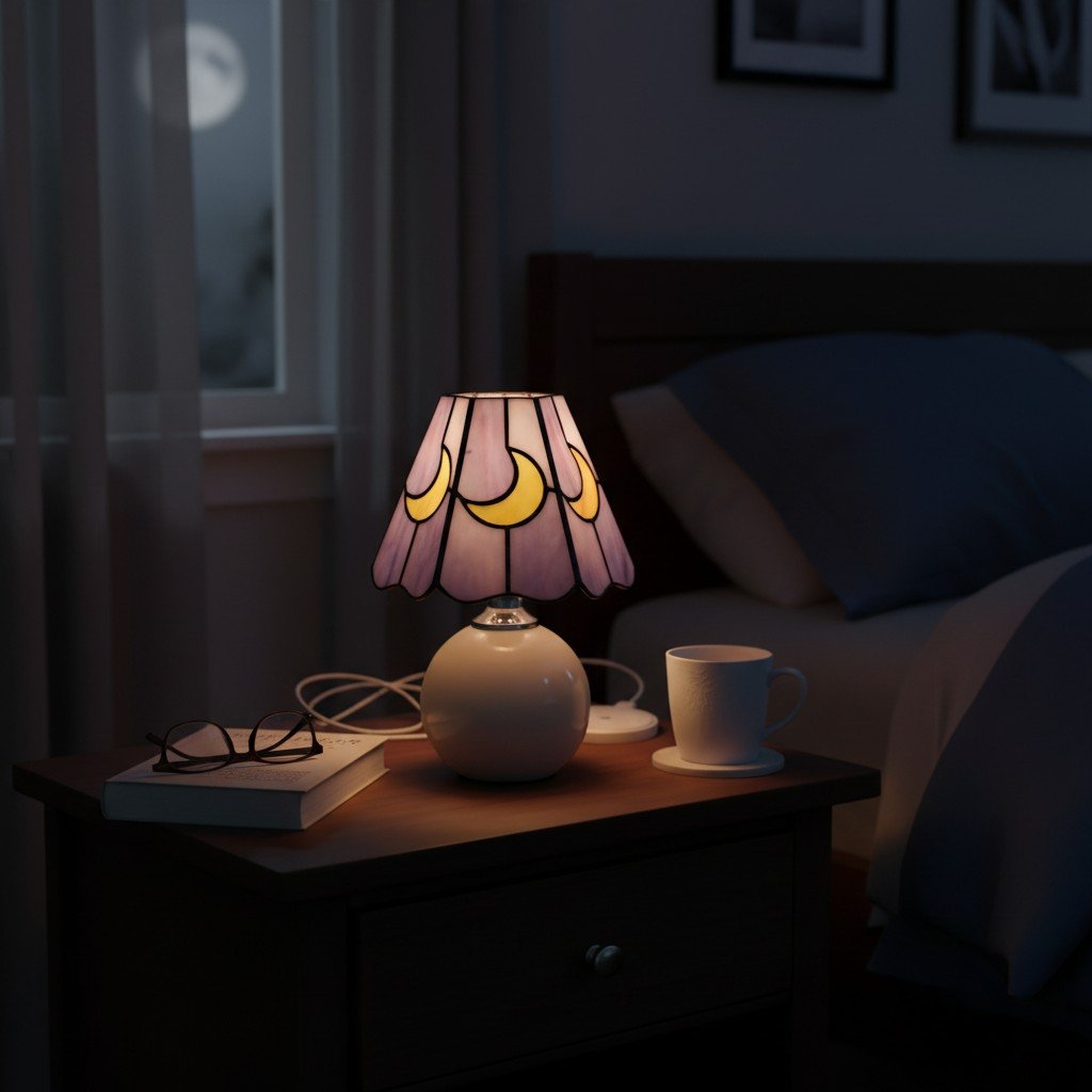 Stellum Tiffany Mushroom Moon Stained Glass Lamp – Artistic Accent Light for Living Rooms T552