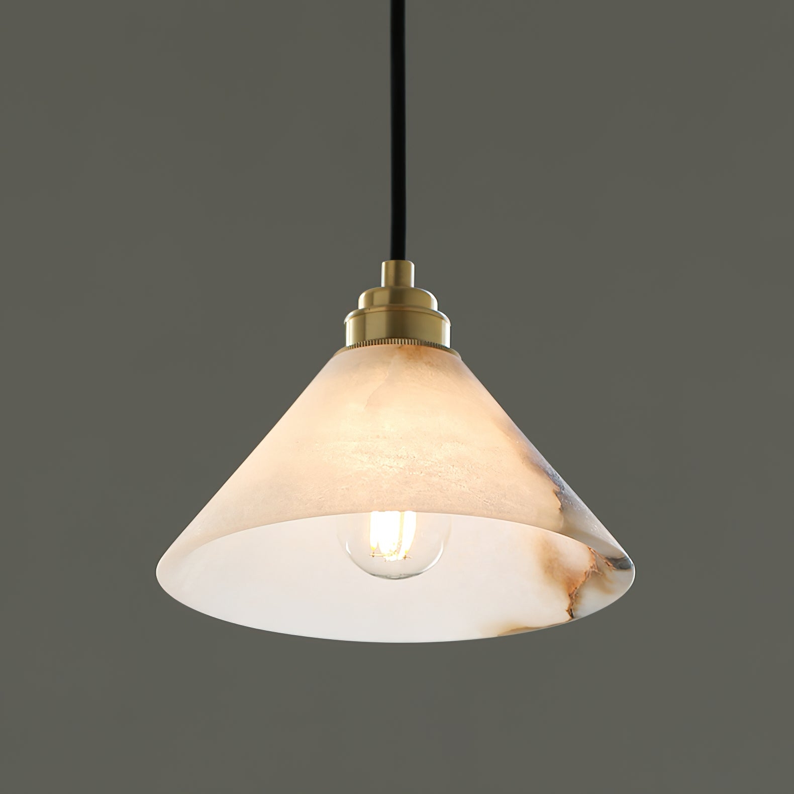 Conical Brass Alabaster Pendant Lamp T1649