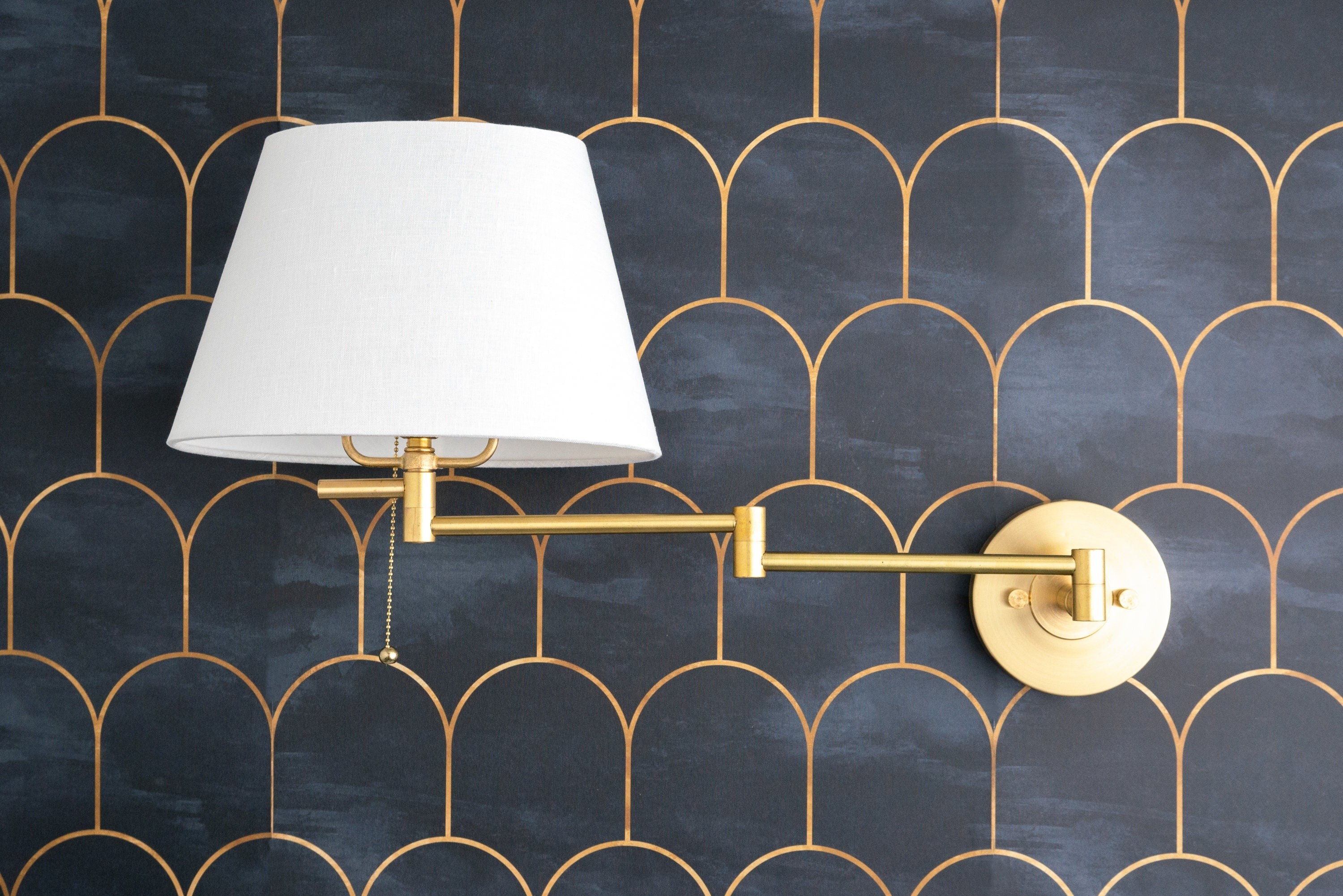 Ornato Luxe Brass Schoolhouse Sconce - Art Deco Wall Light with White Shade T404