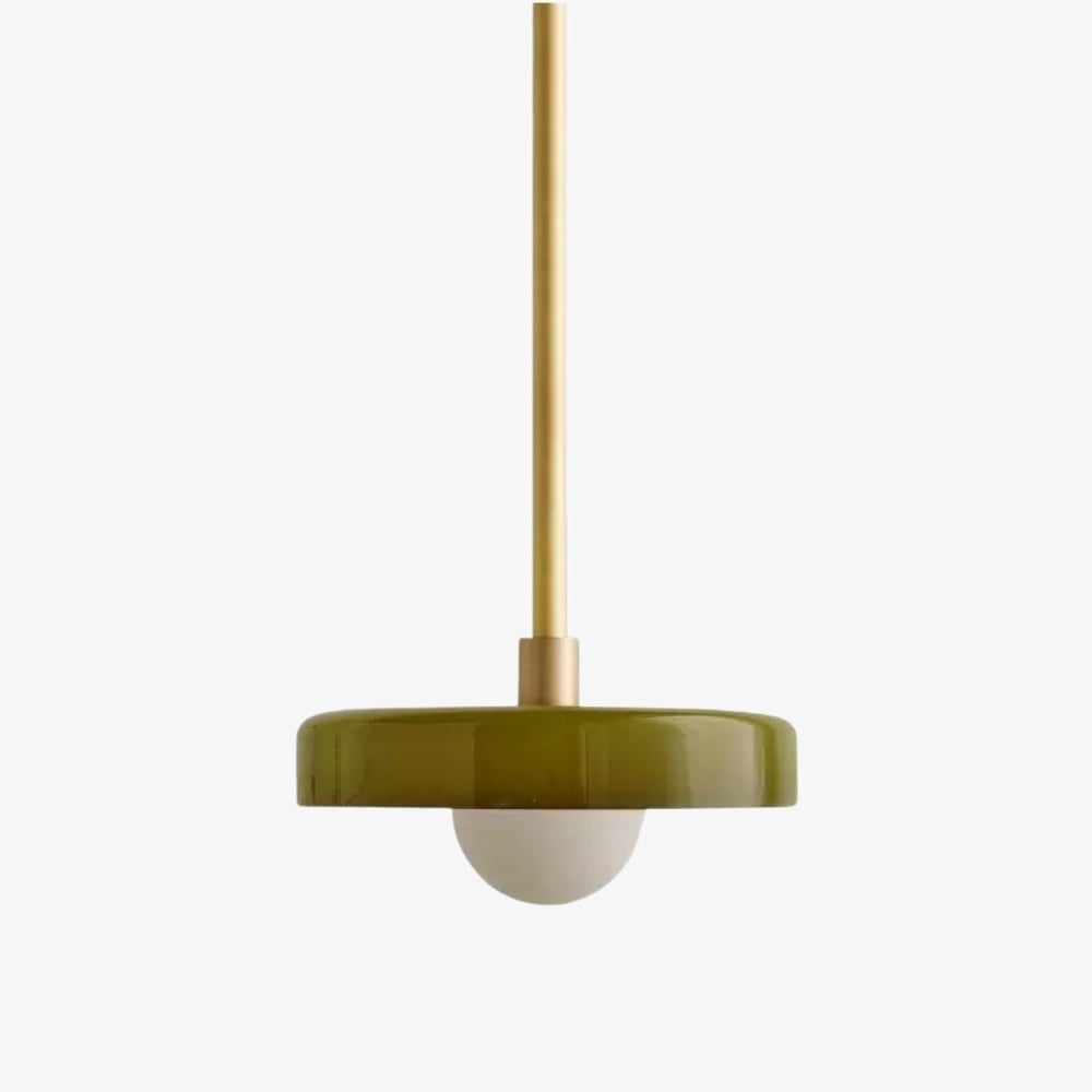 Kalo Modern Pendant Light - Sleek Metal Rod and Disc Orb Glass Design T1058