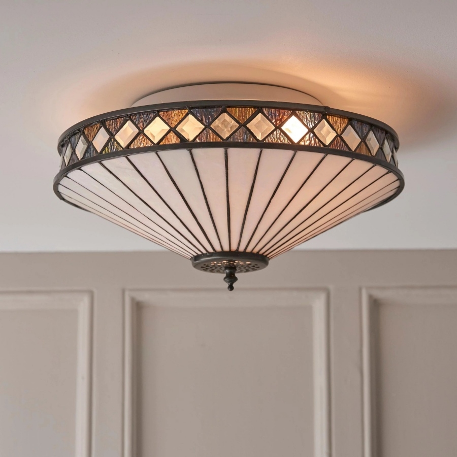 TF Fargo Geometric Flush Mount Light - Handcrafted Art Deco Stained Glass Lamp for Entryway T1010