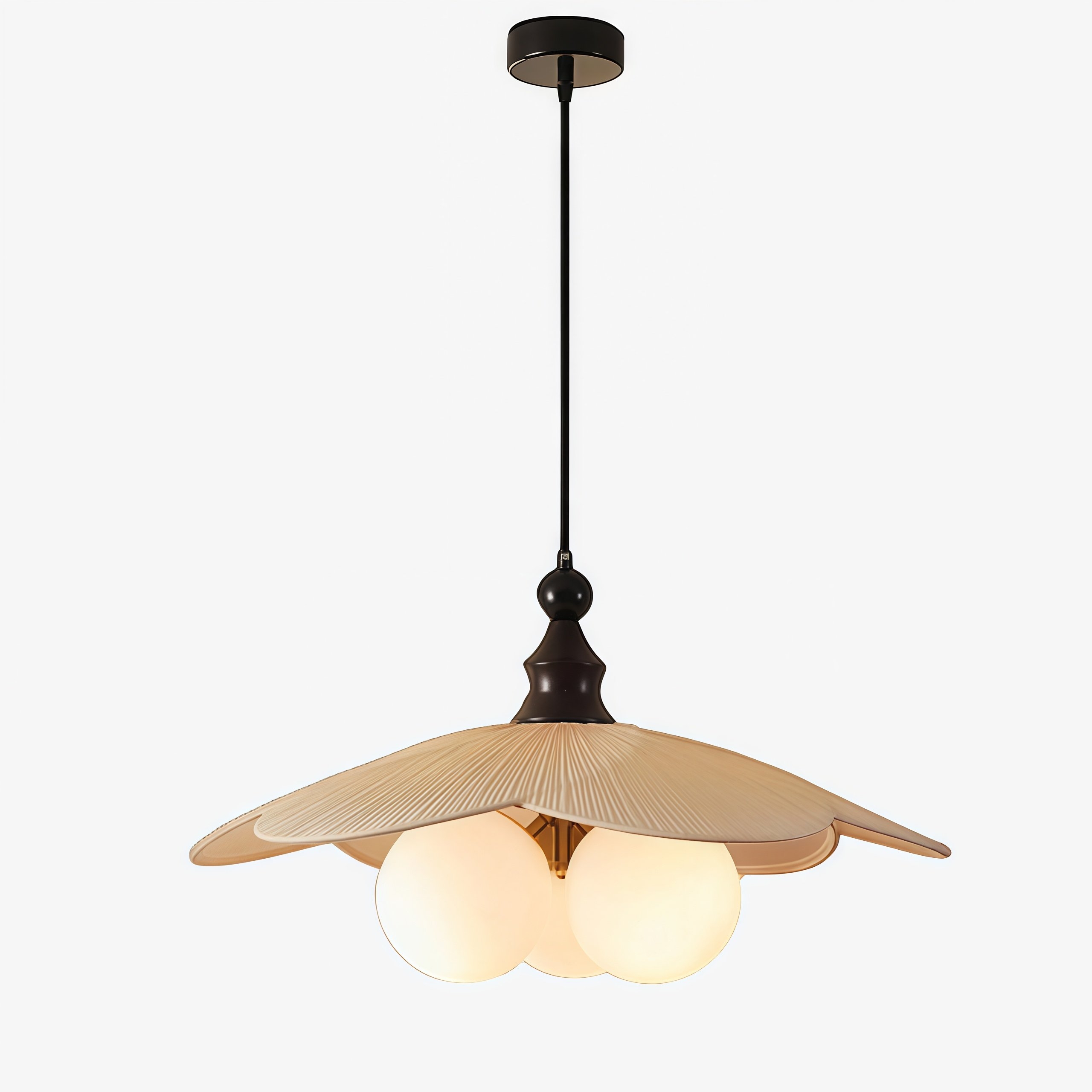 Orrise Vintage Inspired 3 Light Hanging Chandelier - Wood Metal and Fabric Accents Home Lighting T541