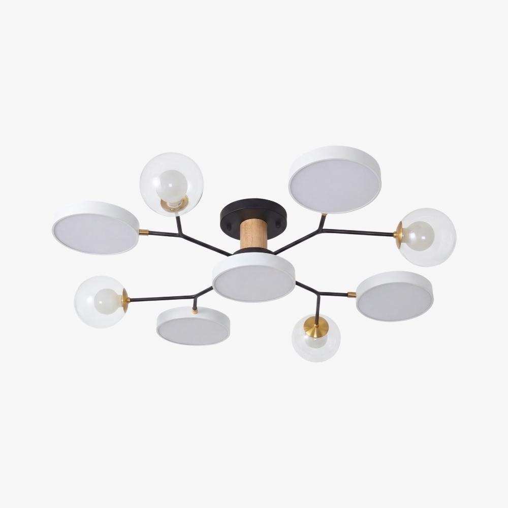 Modern Round LED Ceiling Lamp - Branch Design with Wood Accents for Bedroom S384