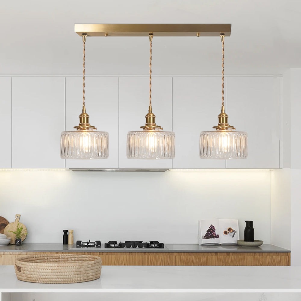 Vintage Cylinder Ribbed Glass Pendant Light S136