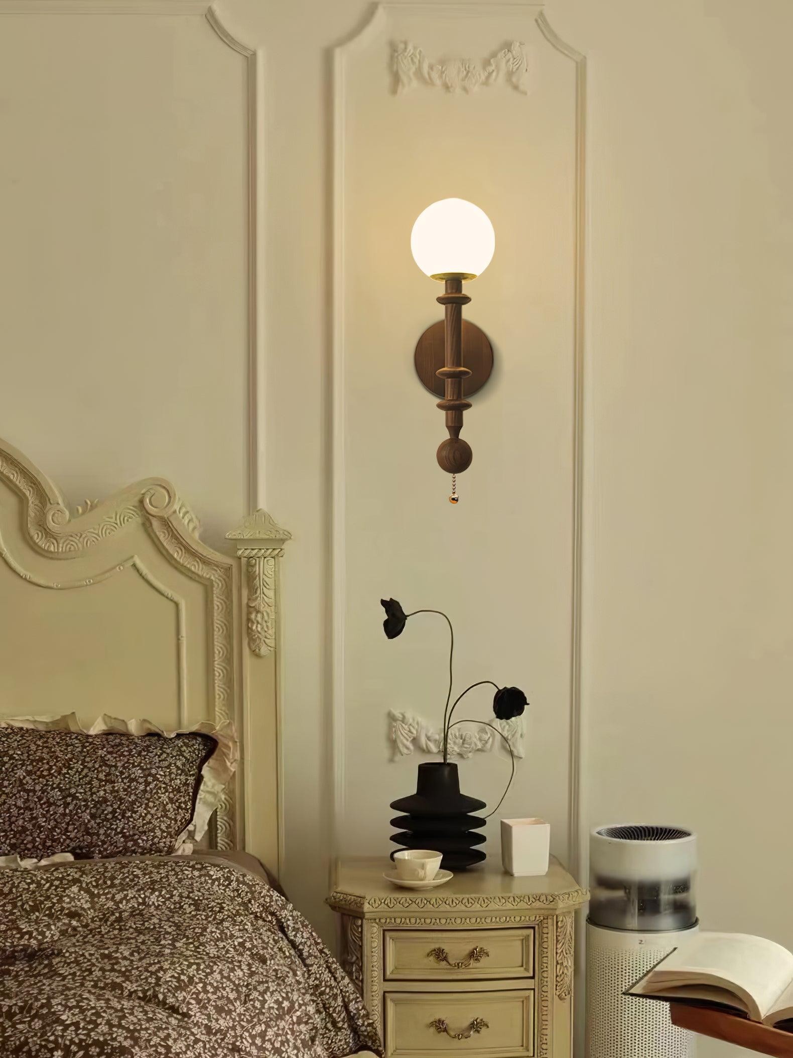 French Simple Vintage Bedside Wooden Glass Wall Lamp M322