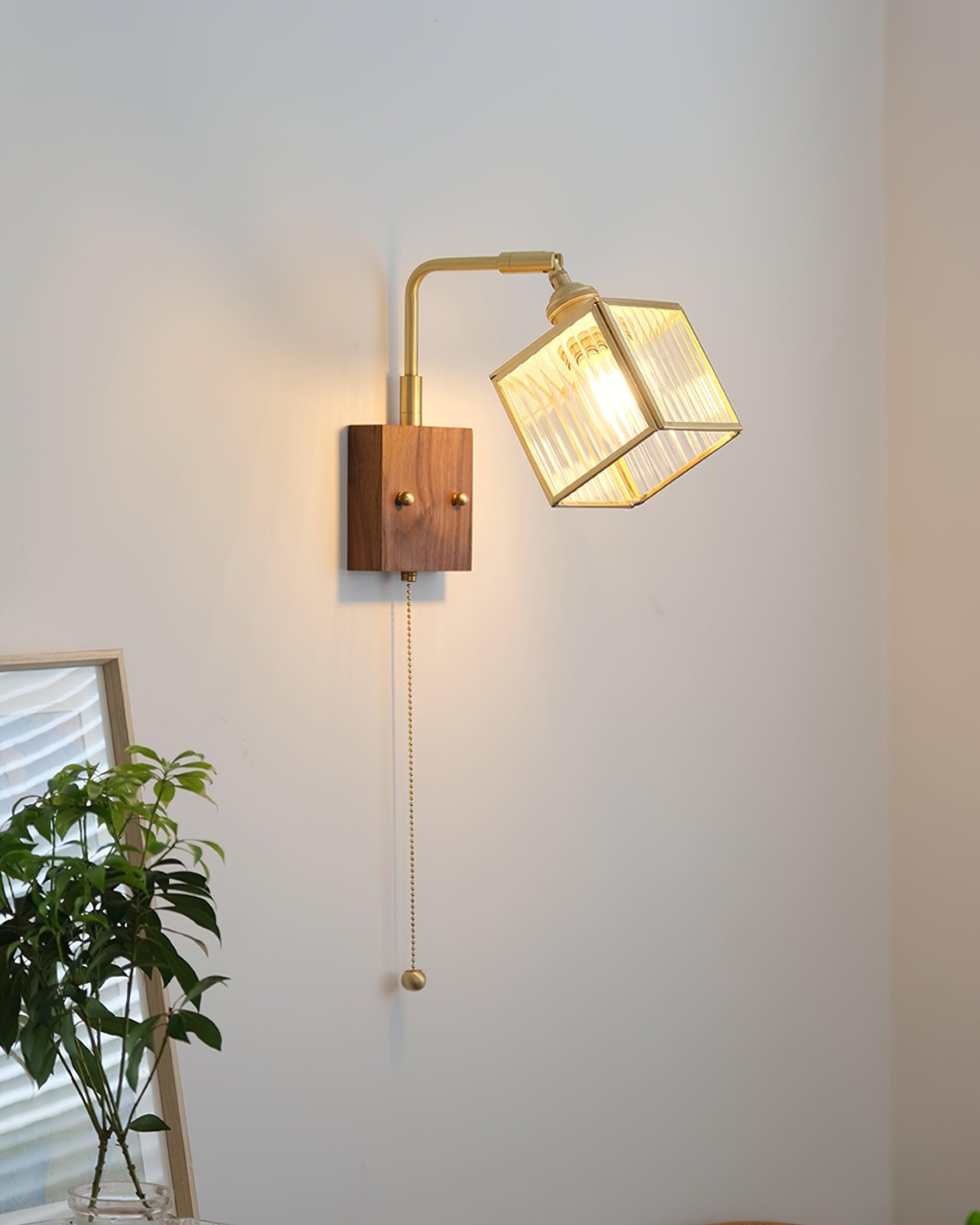 Square Glass Adjustable Wooden Wall Lamp M247