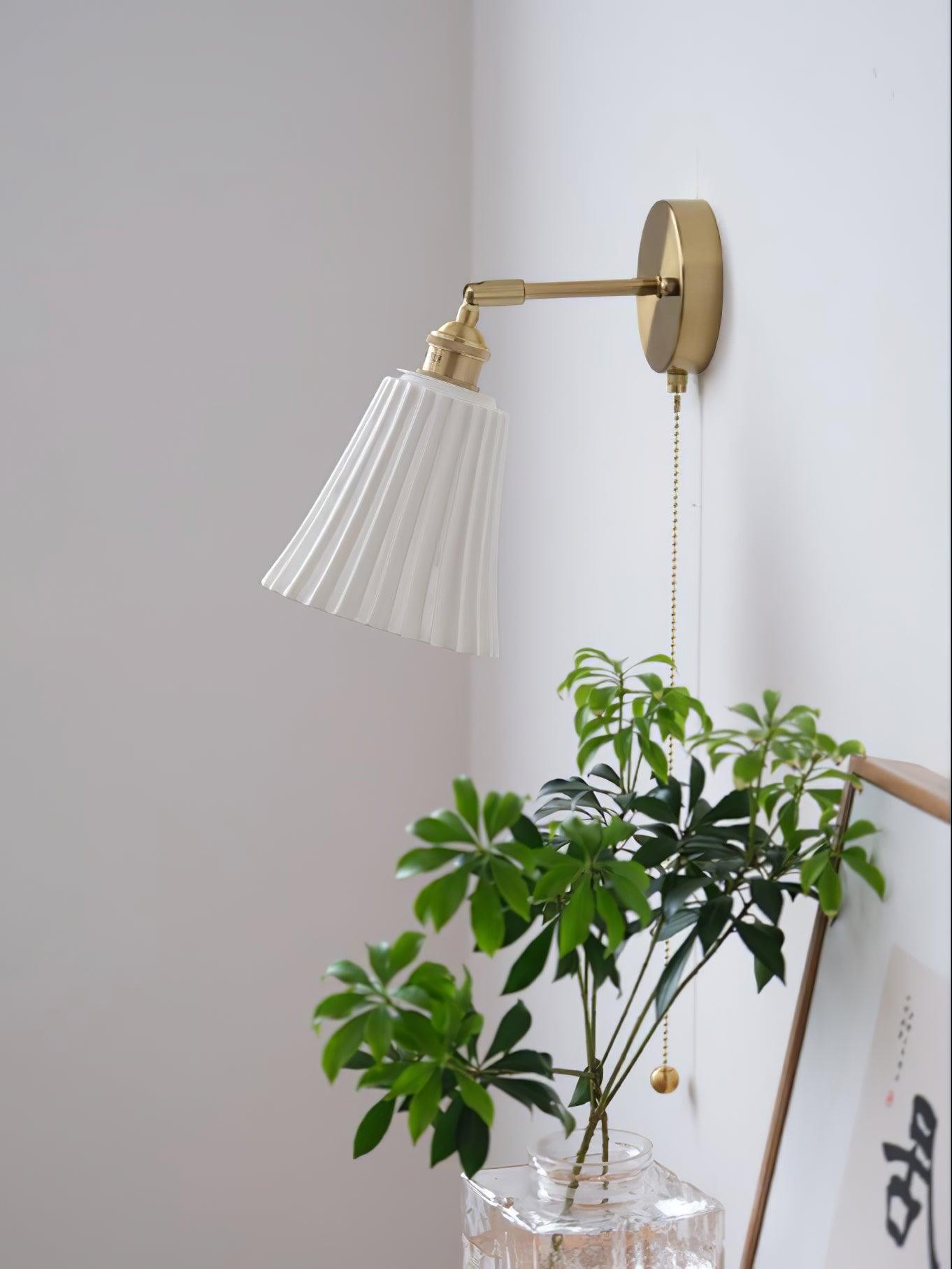 Modern Pull Cord Metal Ceramics Indoor Wall Lamp for Bedroom M401