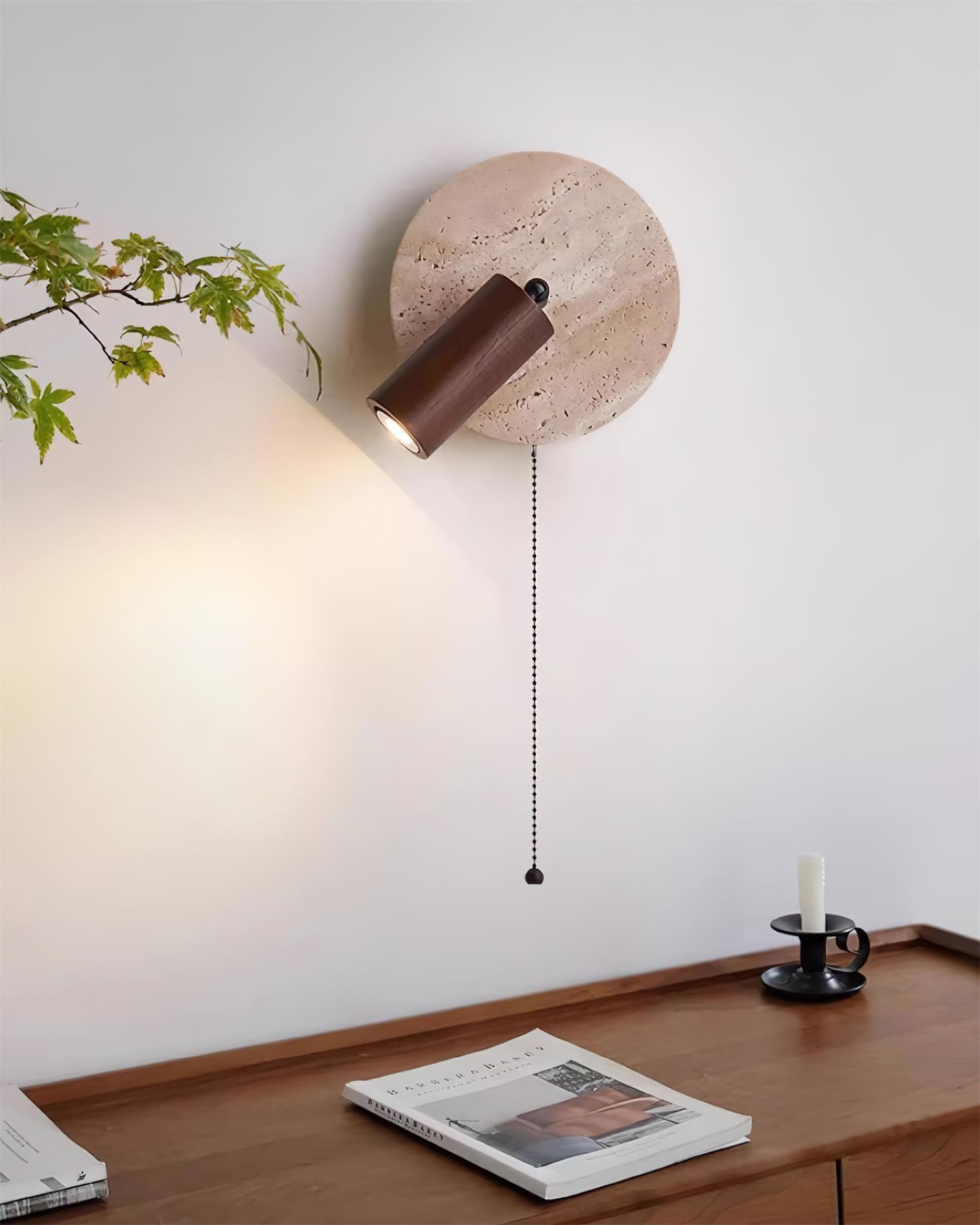 Travertine Round Wall Lamp - Vintage Style for Bedroom M257