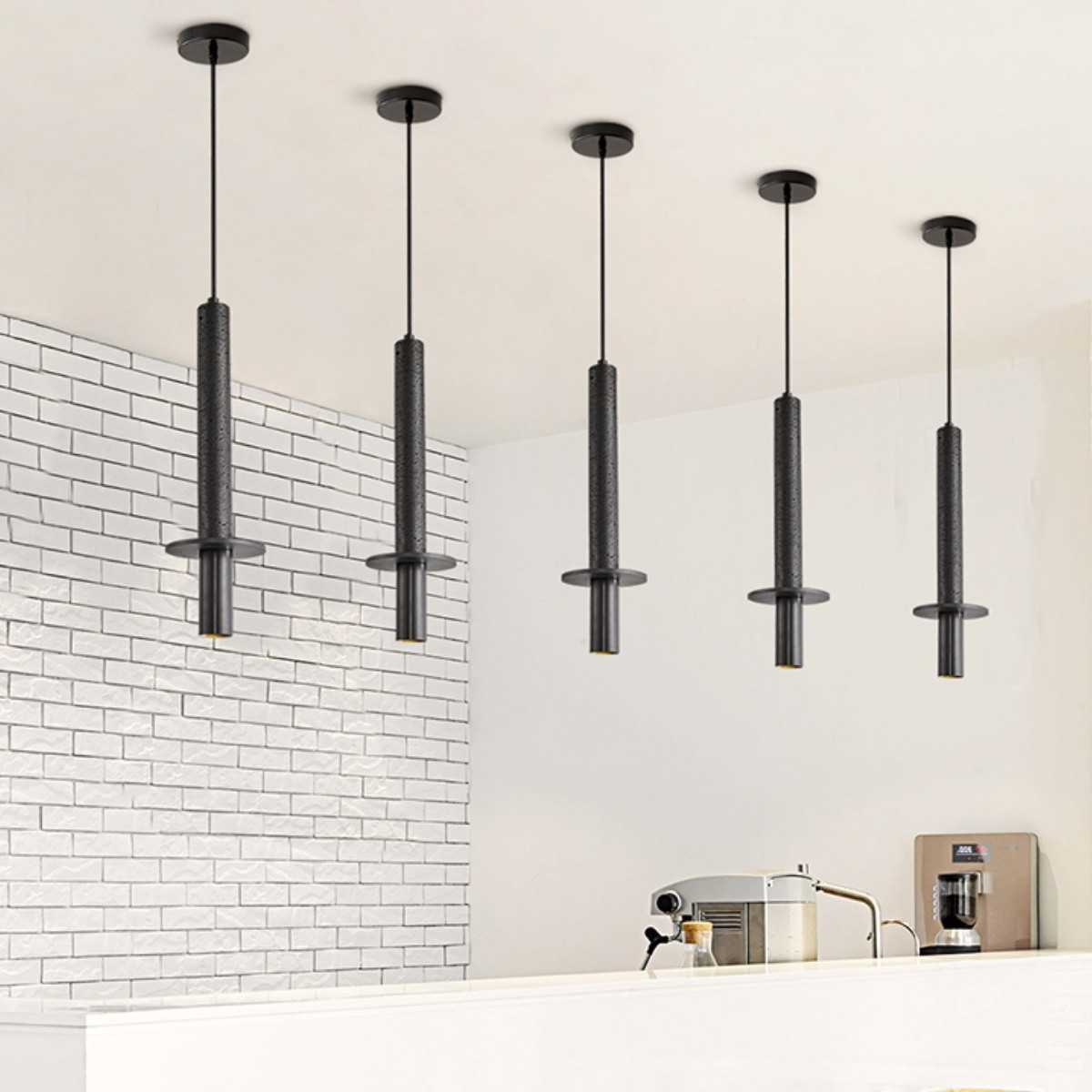 Minimalist Slim Elongated Travertine Metal Pendant Lamp S276