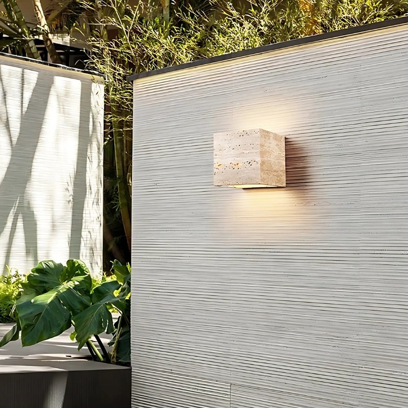 Modern Waterproof Travertine Square Wall Light for Corridors S308