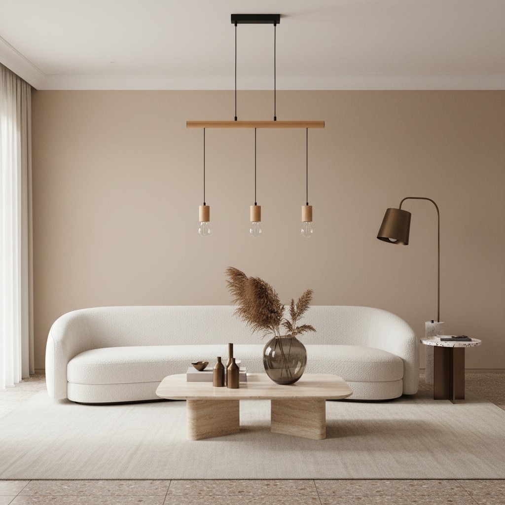 Virell Adjustable Linear Ceiling Light - 3‑Bulb Wooden and Metal Design for Kitchen Island or Office T870