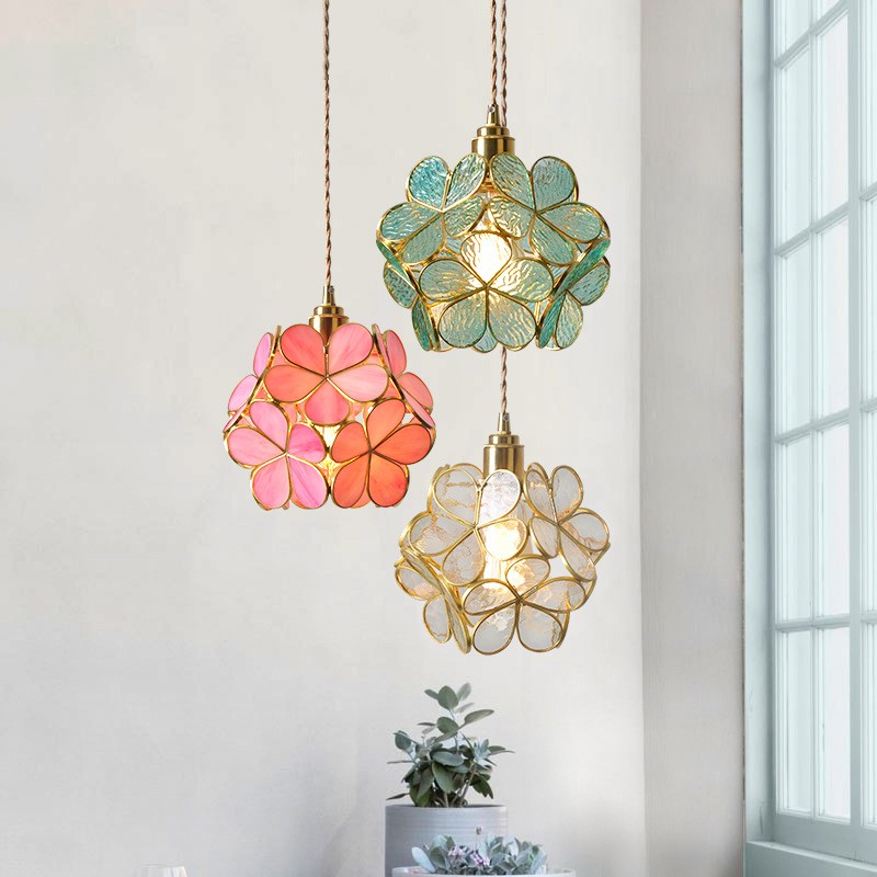 Nordic Brass Flower Petal Glass Pendant Light S10