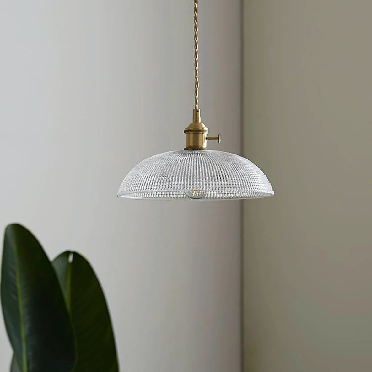 Modern Spiral Pendant Light – Textured Ribbed Glass Shade S225