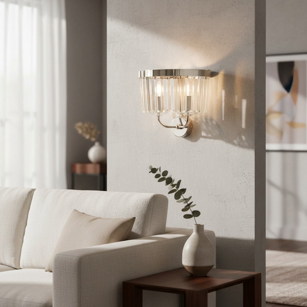 Beveline Faceted Clear Cut Glass Wall Light - Classic Metal Sconce for Hallway and Living Room T886