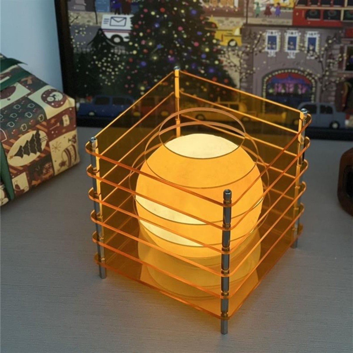 Geometric Moon Cube Lamp – Atmospheric luminous sphere S252