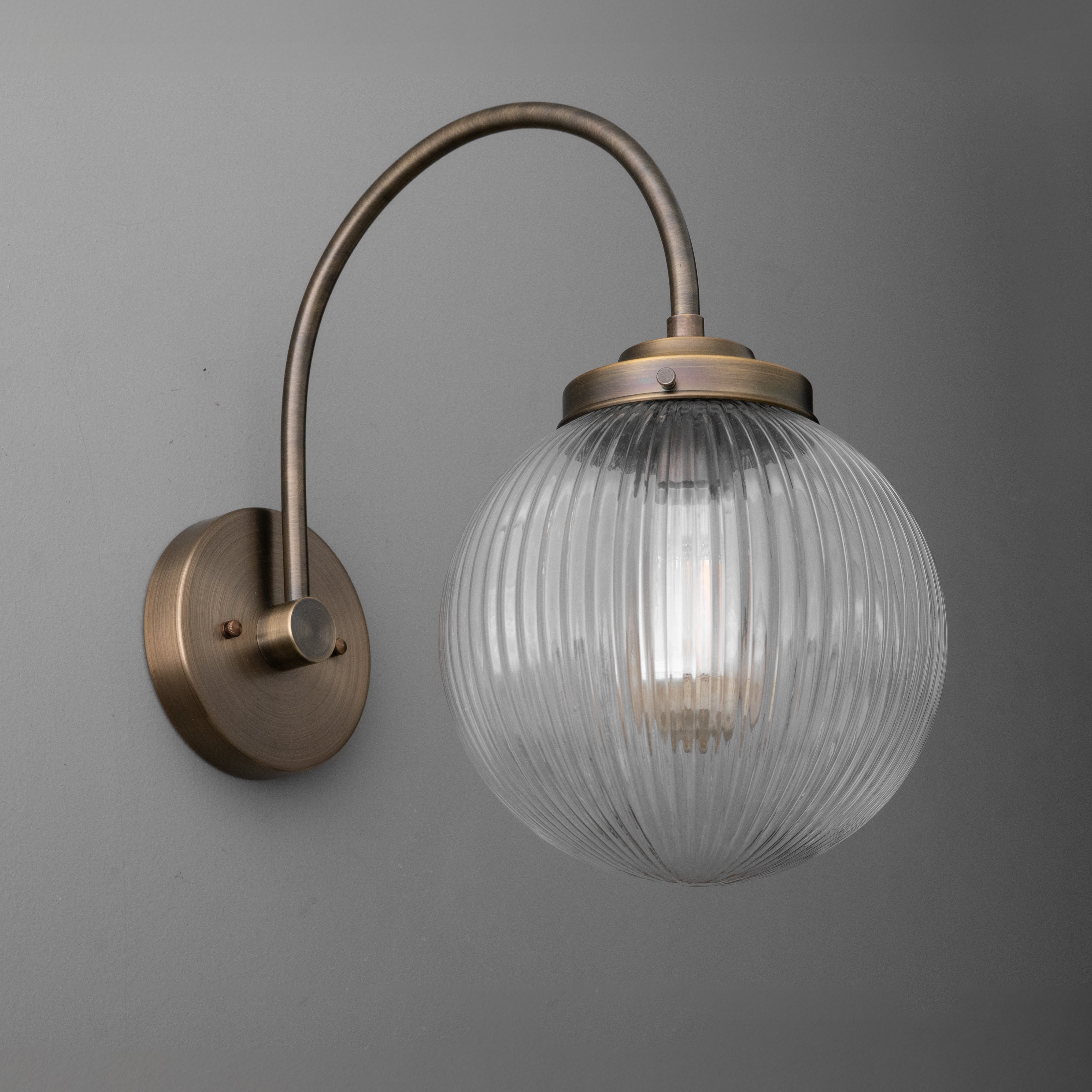 Glorica Glass Aged Brass Wall Sconce - Ribbed Glass Shade Industrial Style Lighting T410