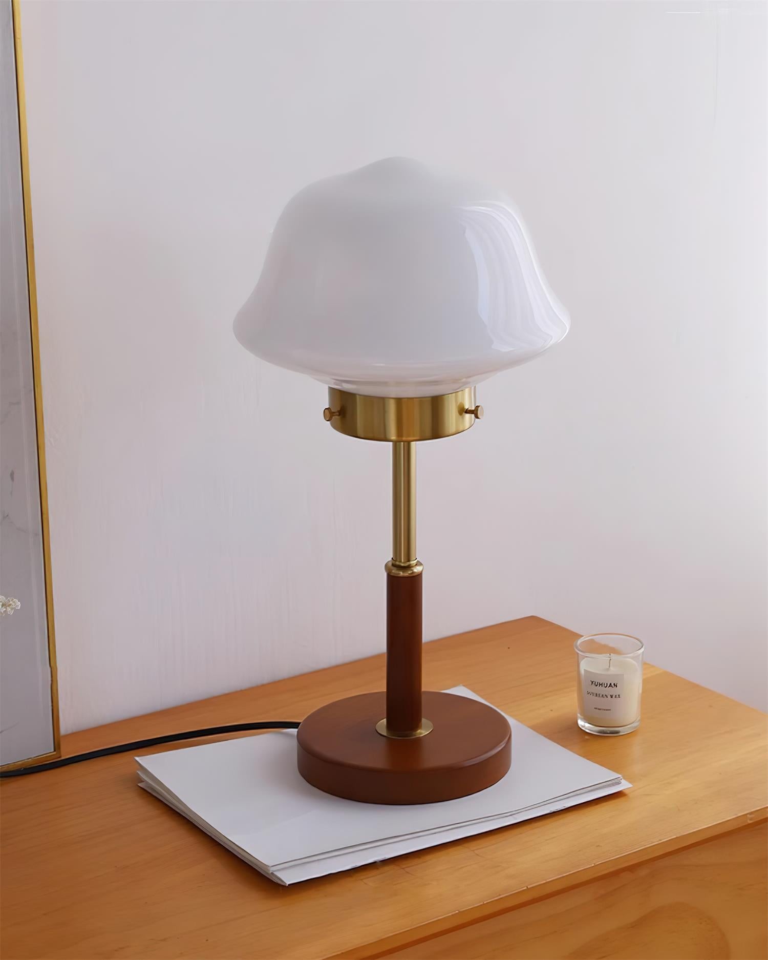 Mid Century Vintage Walnut Glass Table Lamp M292