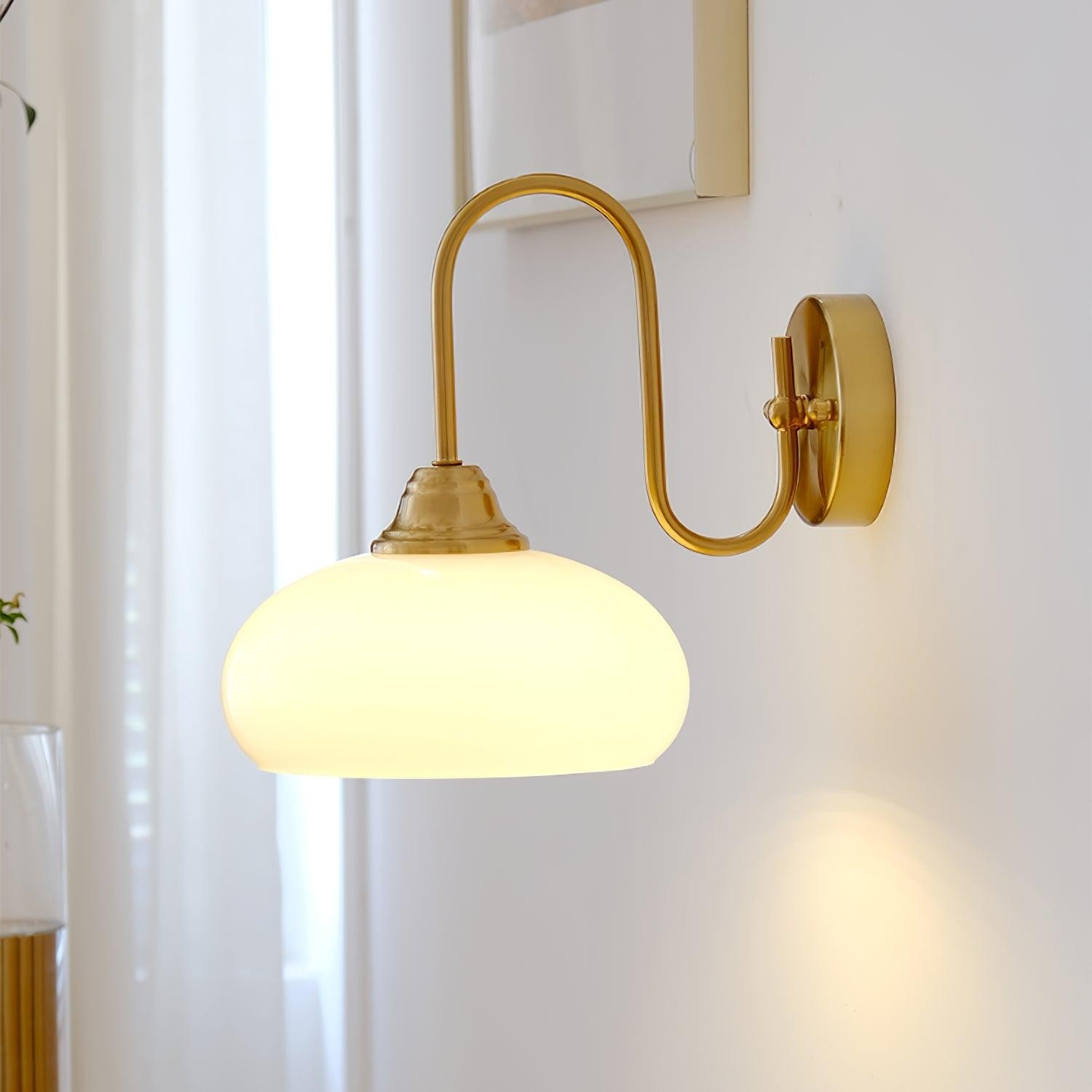 Bauhaus Wind Cream Glass Shade Metal Curved Pole Wall Sconce G45