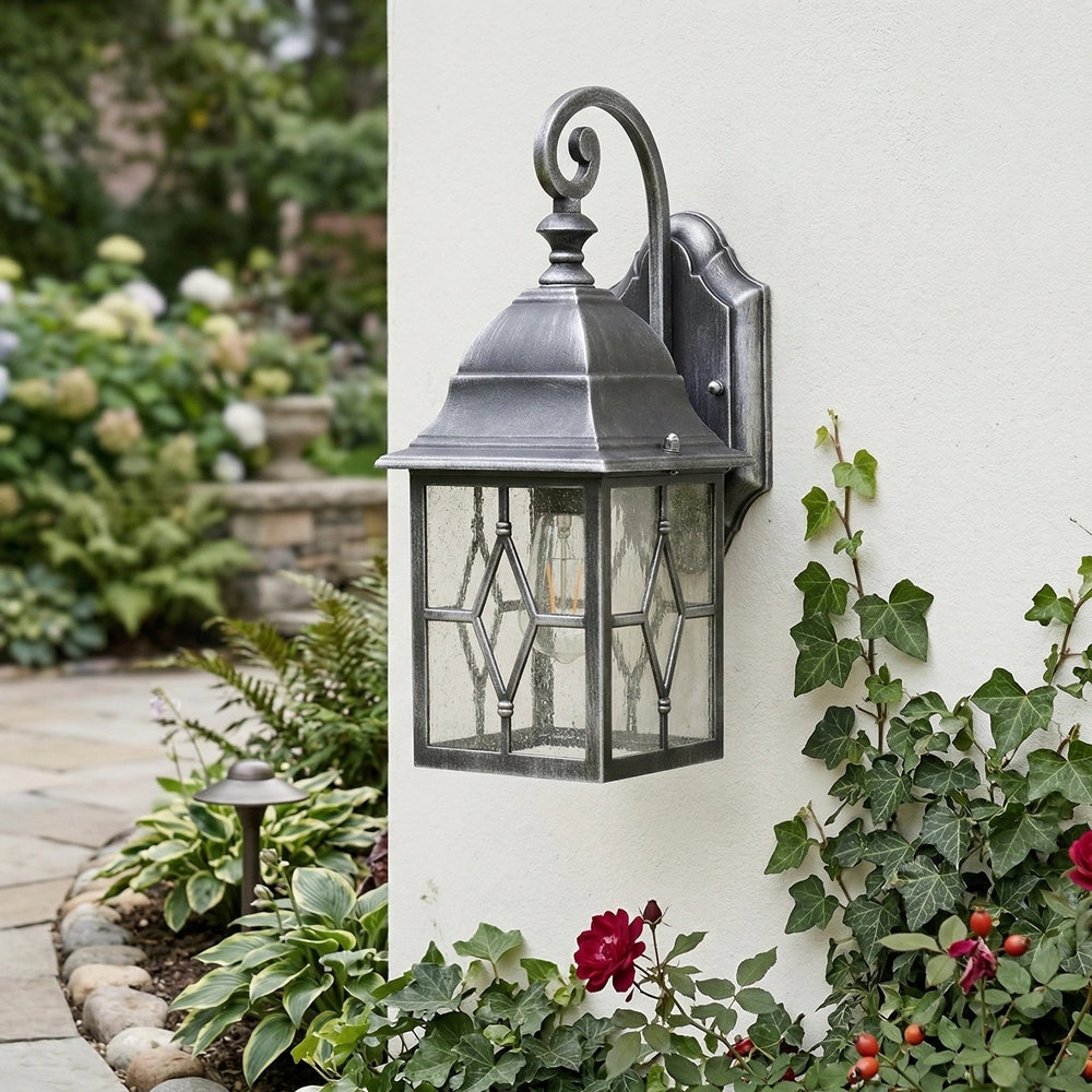 Frostine Traditional Outdoor Wall Light - Leaded Water Glass Lantern for Porch and Patio Lighting T973