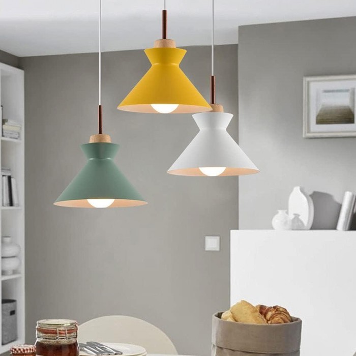 MULTI Scandinavian Metal Wood Macaroon Pendant Light for Bedroom S32
