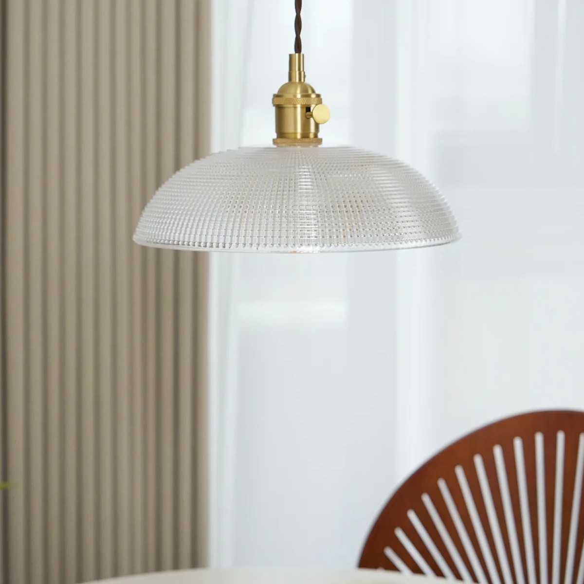Modern Spiral Pendant Light – Textured Ribbed Glass Shade S225