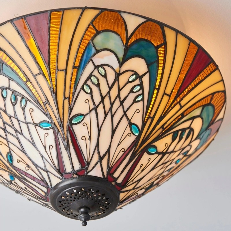 TF Hector Ceiling Light - Handcrafted Stained Glass Design Semi‑Flush or Pendant Fixture for Home T1018