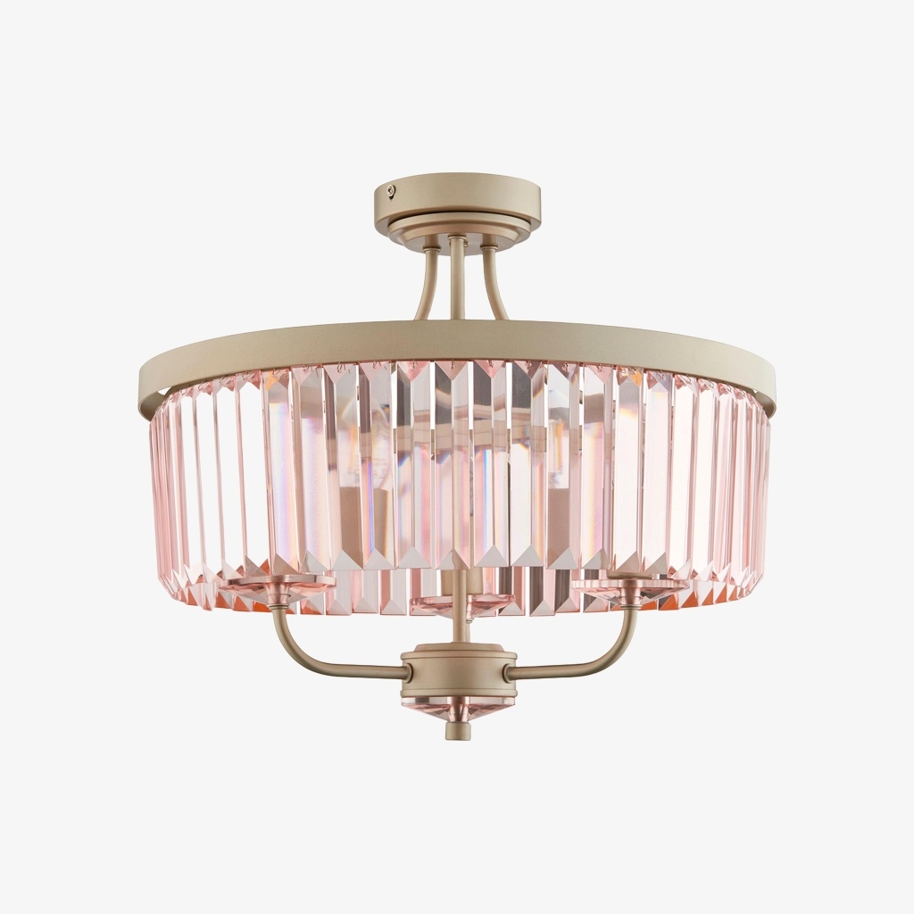 Beveline 3 Light Round Semi Flush - Faceted Cut Glass Shade Metal Finish for Hallways and Bedrooms T882