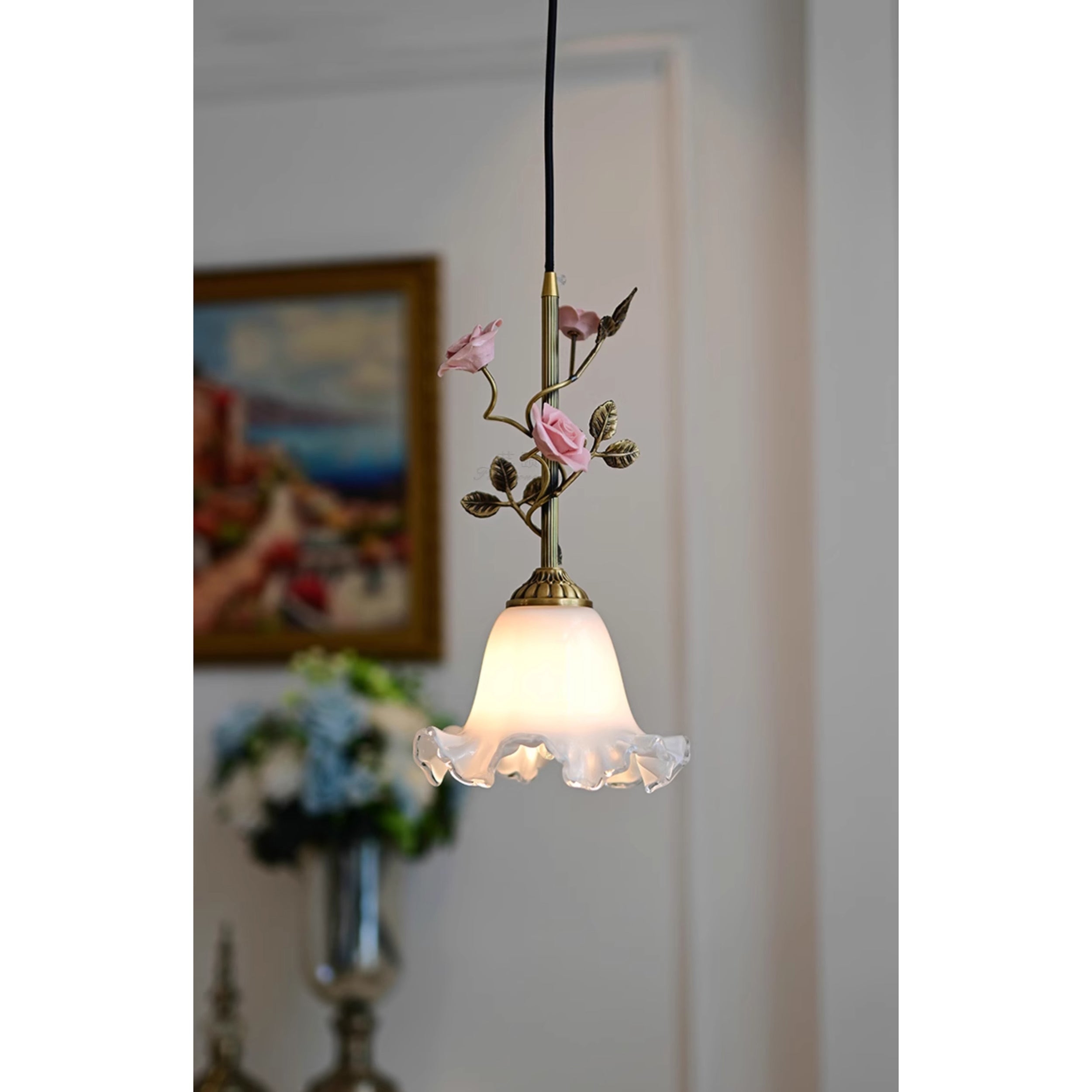 Lalique Rose Glass Pendant Lamp T1898