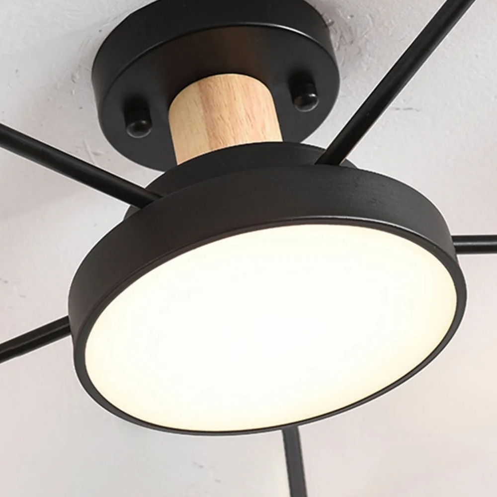 Modern Round LED Ceiling Lamp - Branch Design with Wood Accents for Bedroom S384