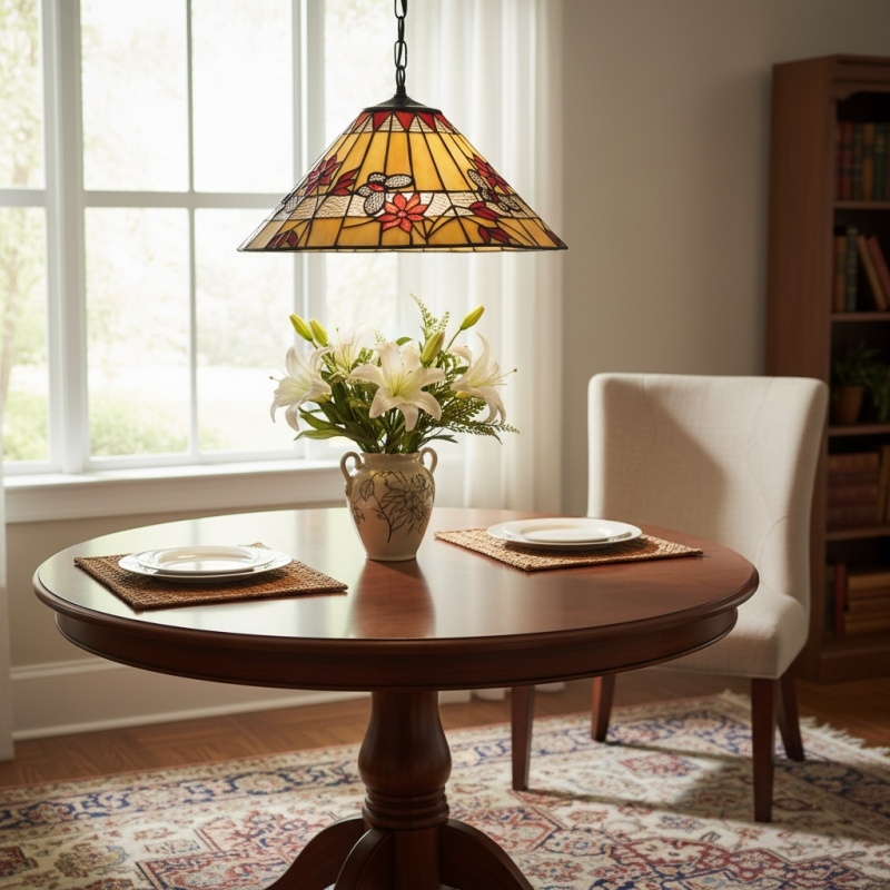 TF Butterfly Pendant Light - Stained Glass Design Hanging Lamp for Dining Hallway and Living Room T933