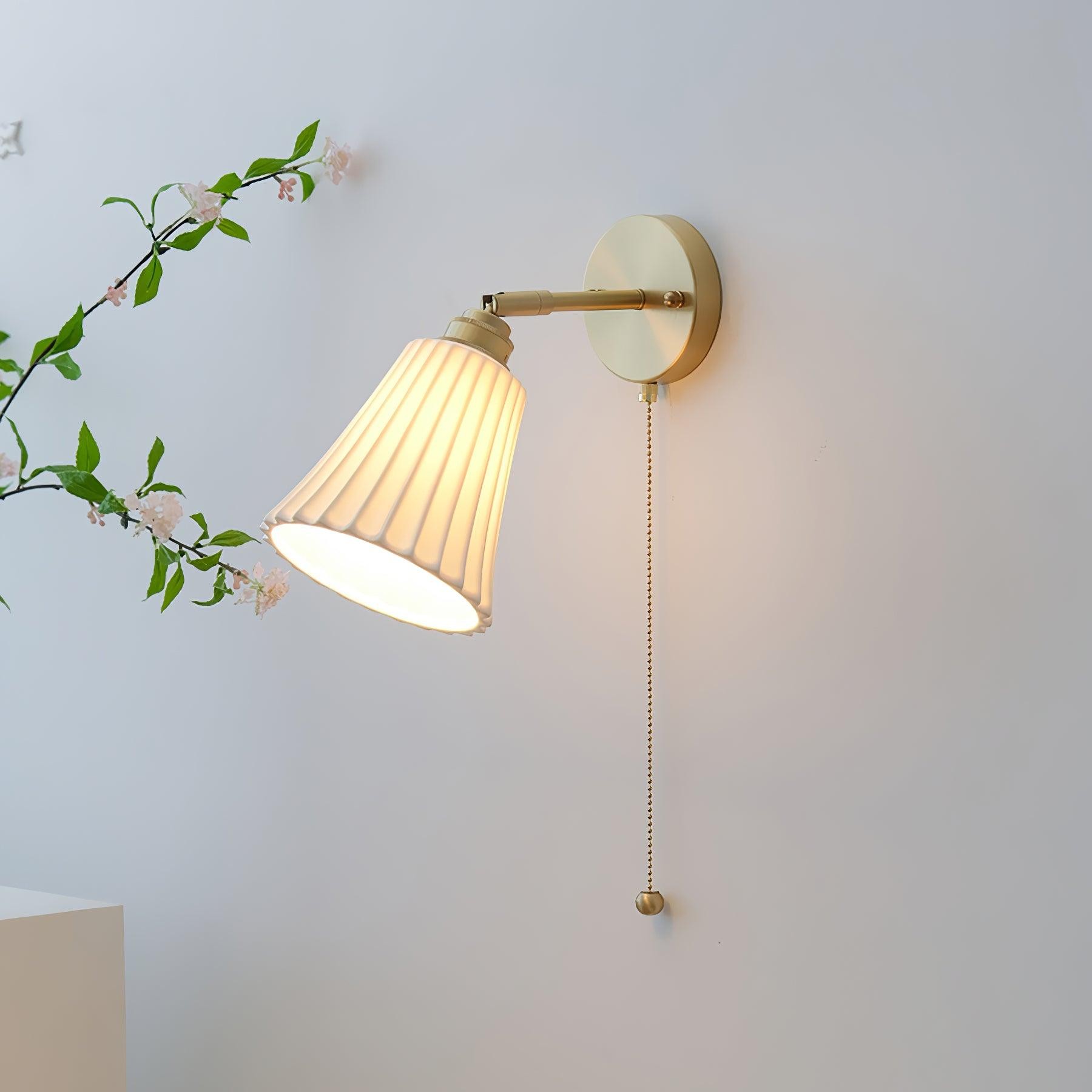 Modern Pull Cord Metal Ceramics Indoor Wall Lamp for Bedroom M401