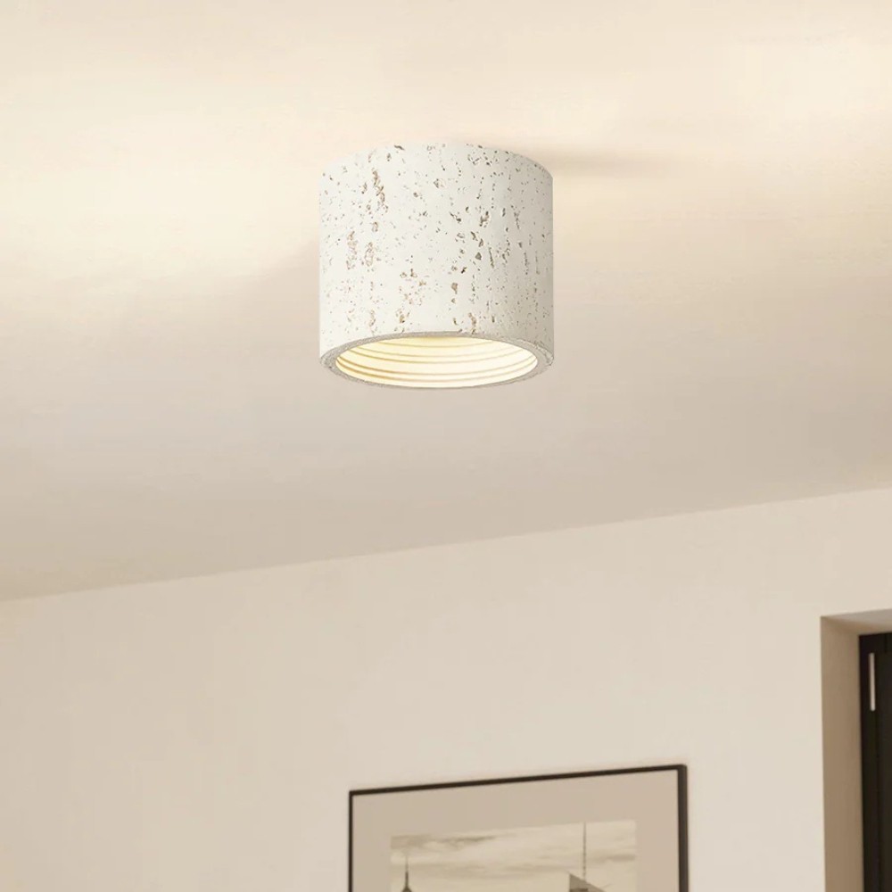 Cylindrical Ceiling Light - Modern Travertine Living Room M72