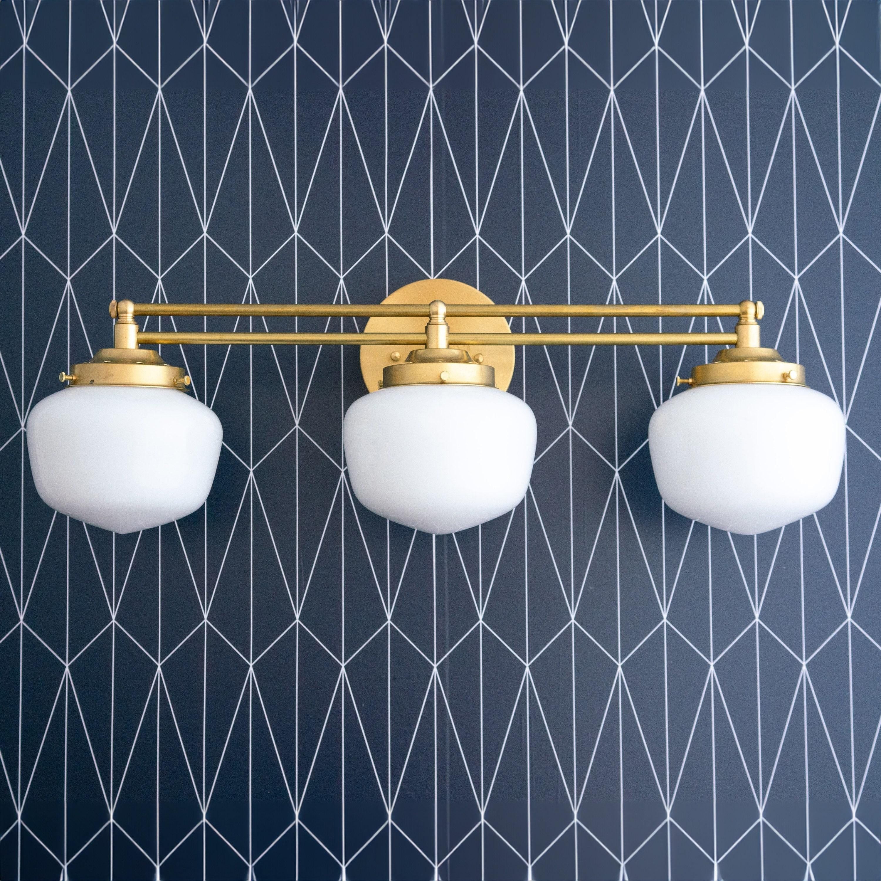 Opalume Glass Art Deco Vanity Light - Bathroom Wall Sconce with White Glass Shades T306