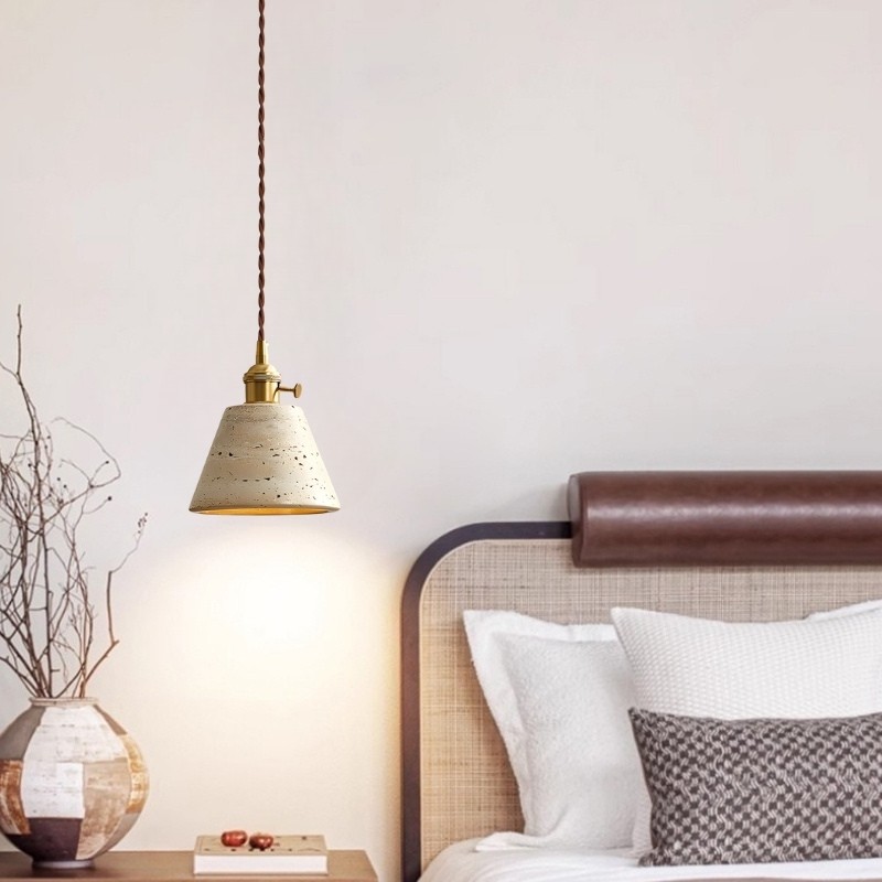 Contemporary Travertine Pendant Light with Brass Accents S285