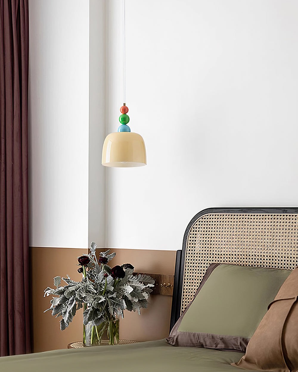 Cream Pastoral Style Glass Plug In Pendant Lamp P012