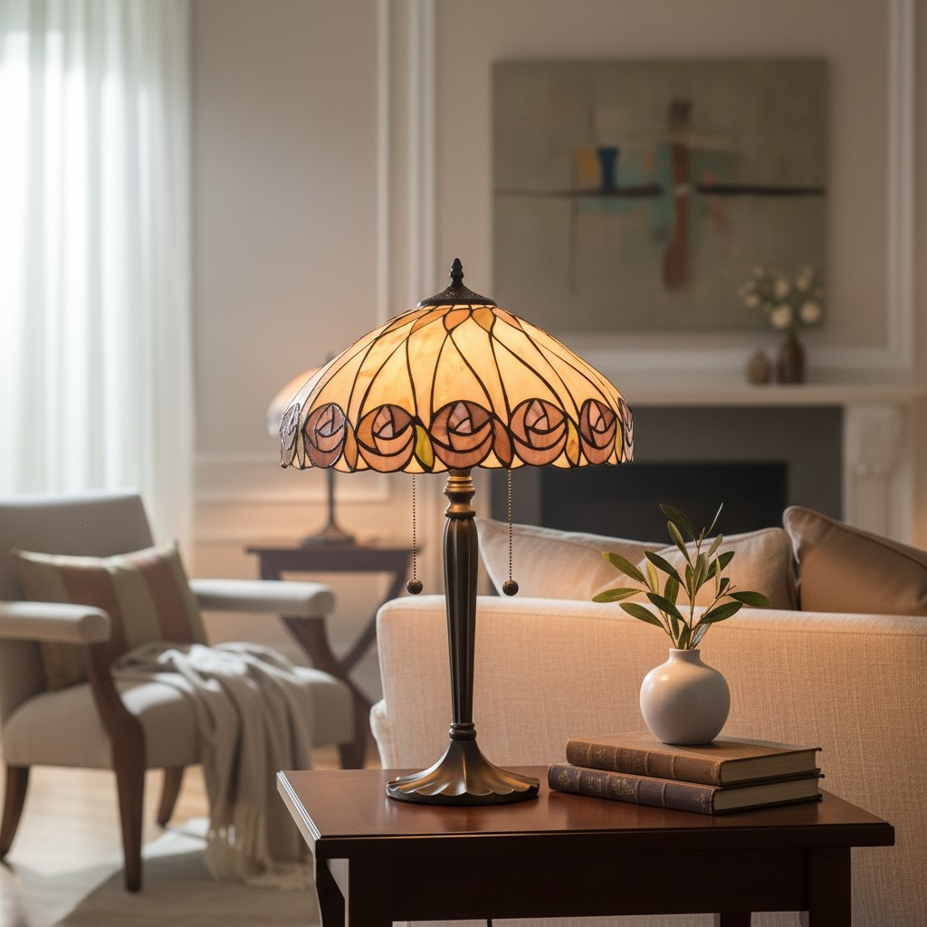 TF Hutchinson Art-Glass Tiffany Style Table Lamp - Handcrafted Design for Home and Office T1038