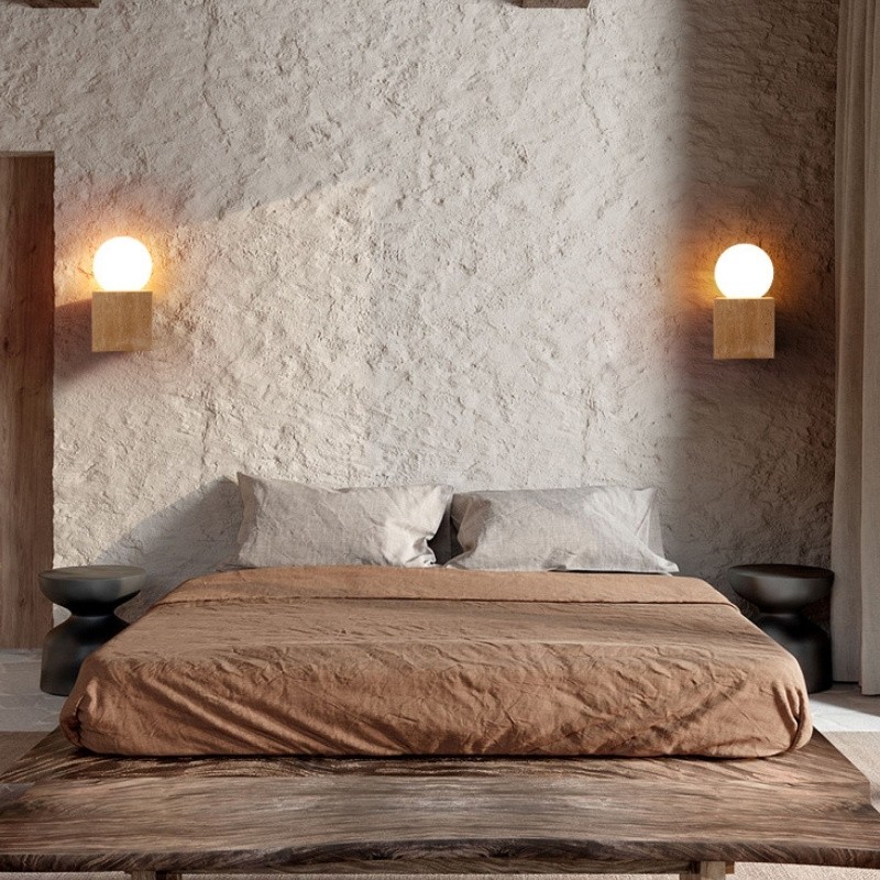 Natural Cube Travertine Wall Lamp - Warm Light for Modern Interiors S323