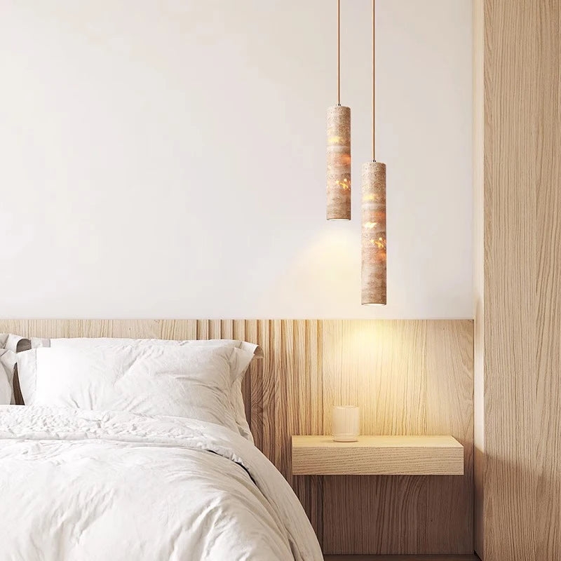 Cream Travertine Tube Pendant Light T2136
