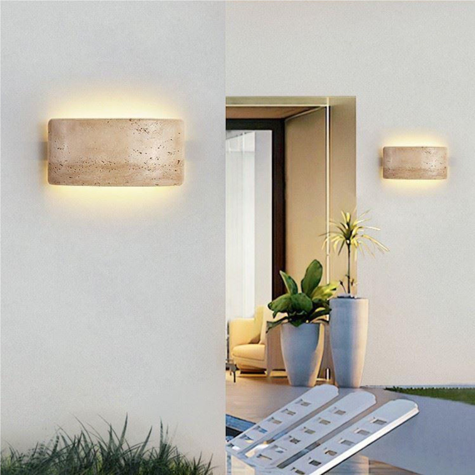 Mask-Shaped Travertine Wall Lamp - Artistic Modern Accent for Living Room S324