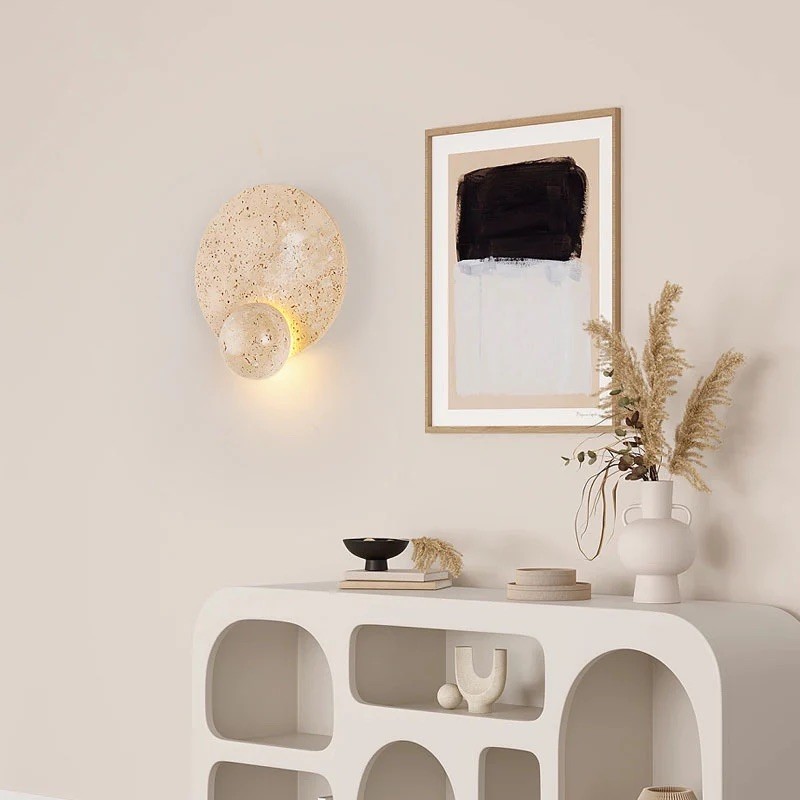 Scandinavian Travertine Round Orb Wall Lamp - Integrated LED & Warm Light S317