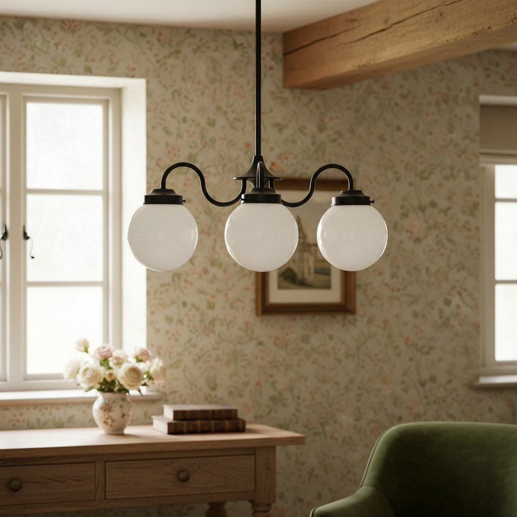 Glorica Glass Vintage Globe Chandelier - Brass 3-Light Frosted Glass Hanging Fixture T388