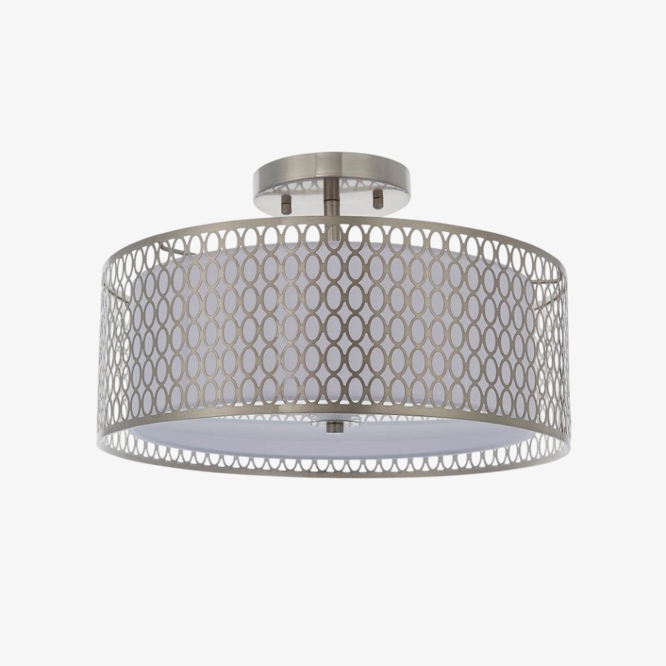 Liorin Geometric Mesh 3‑Light Flush Ceiling Light - Mesh Metal Frosted Glass Lamp for Living Room or Hallway T865