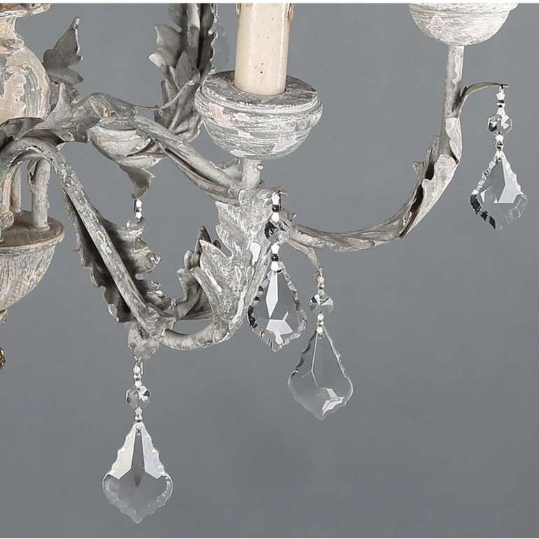 Wooden Iron Vintage Crystal Chandelier