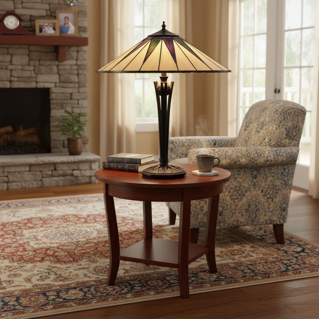 TF Dark Star Tiffany Style Geometric Shade Table Lamp for Bedroom and Accent Lighting T975