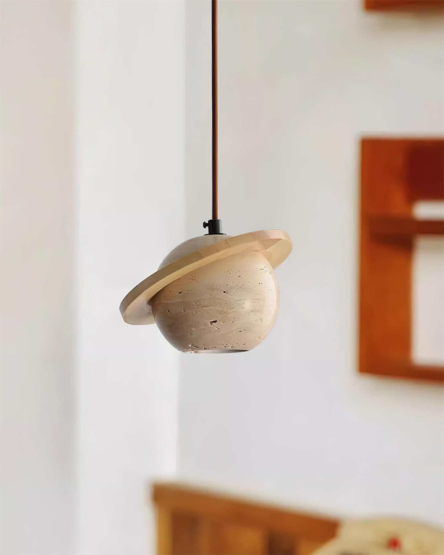 Travertine Sphere Pendant Light with Ring Detail - Kitchen Island Lighting M115